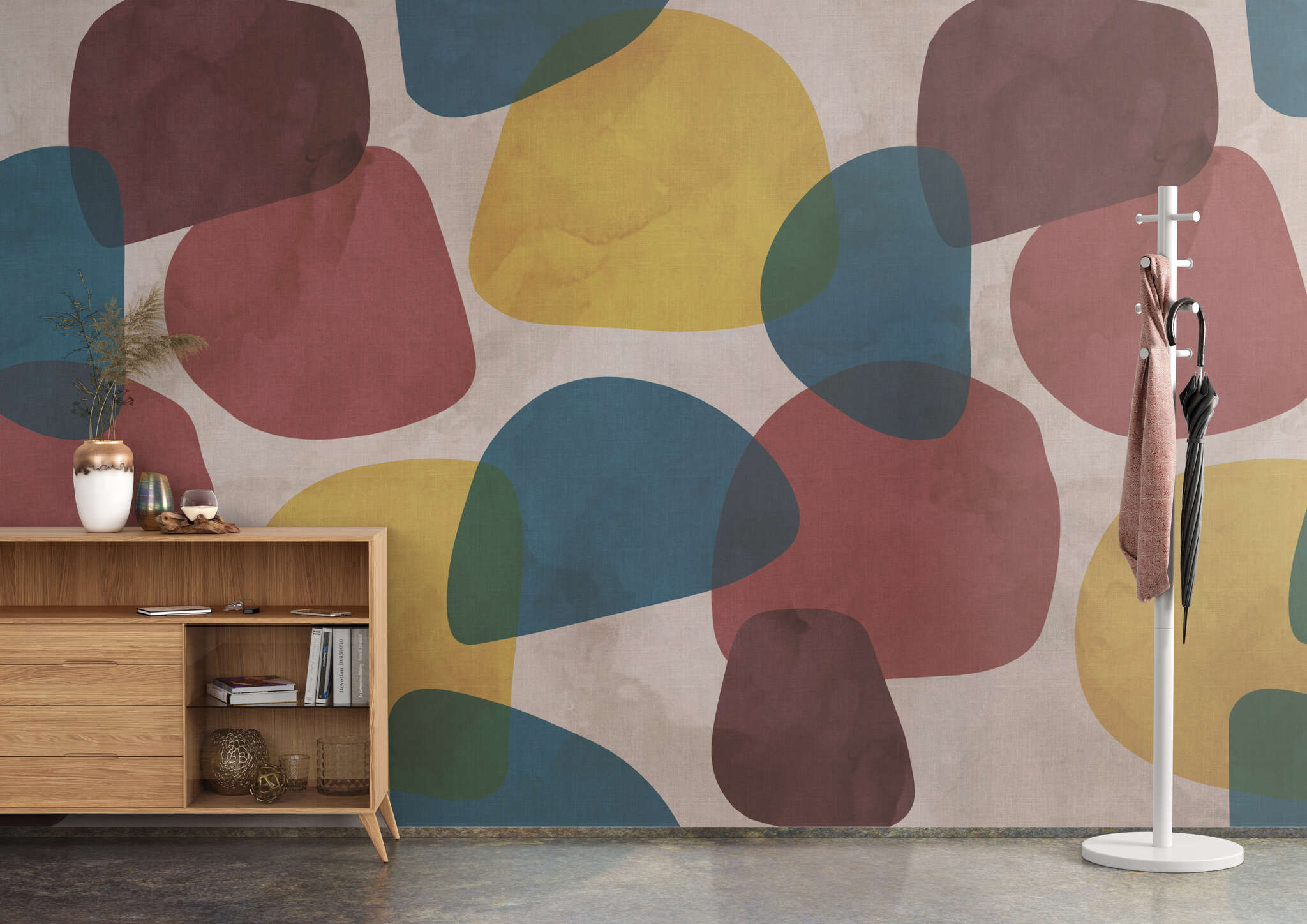 Flur mit 363845 - Wandbild - Organische Farbflächen in blau, gelb und rot tanzen über die Wand magicwalls Papier peint 363845