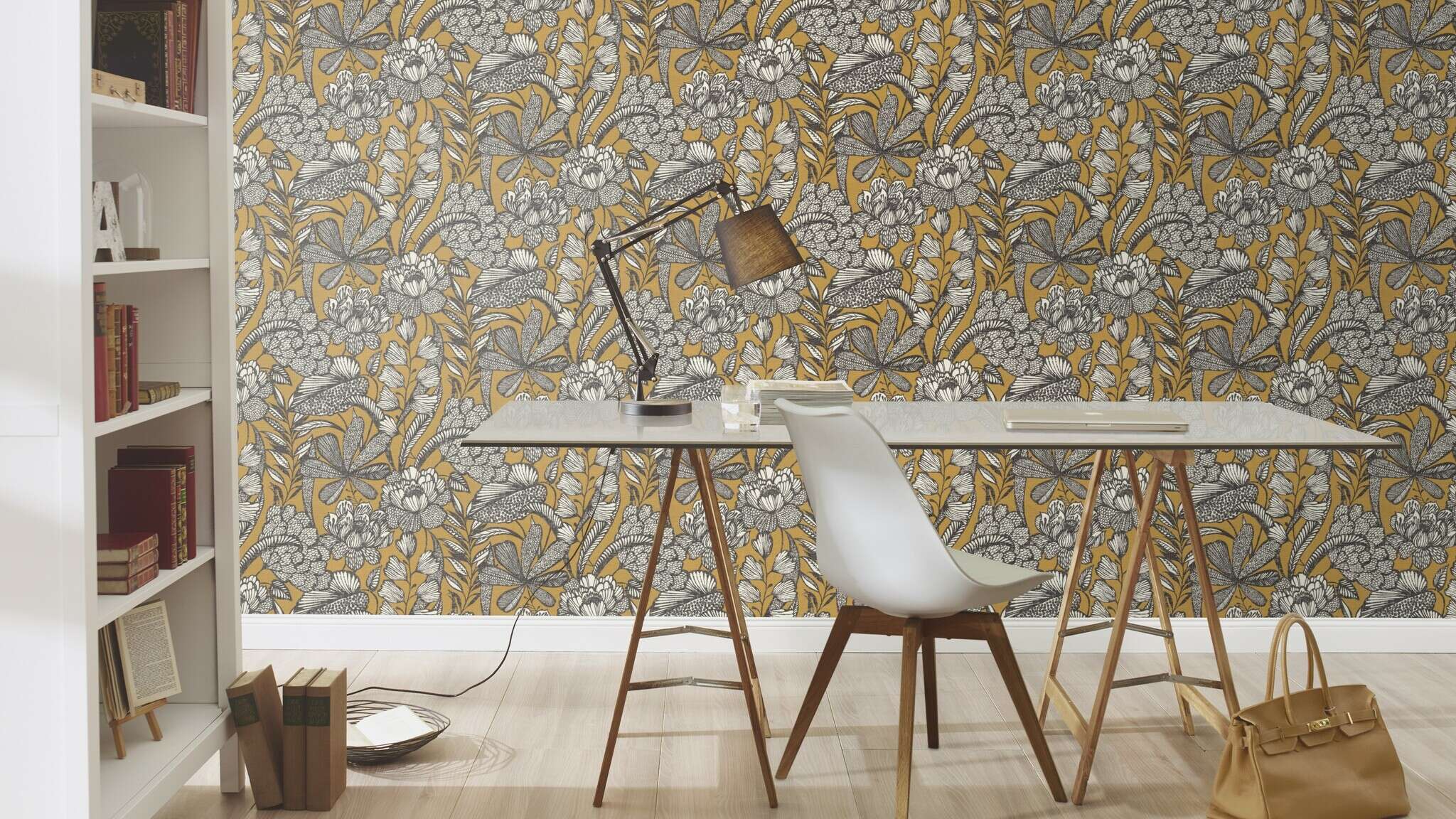 10-555363 Raumsituationen 2 Room with Botanical wallpaper with large plants and leaves