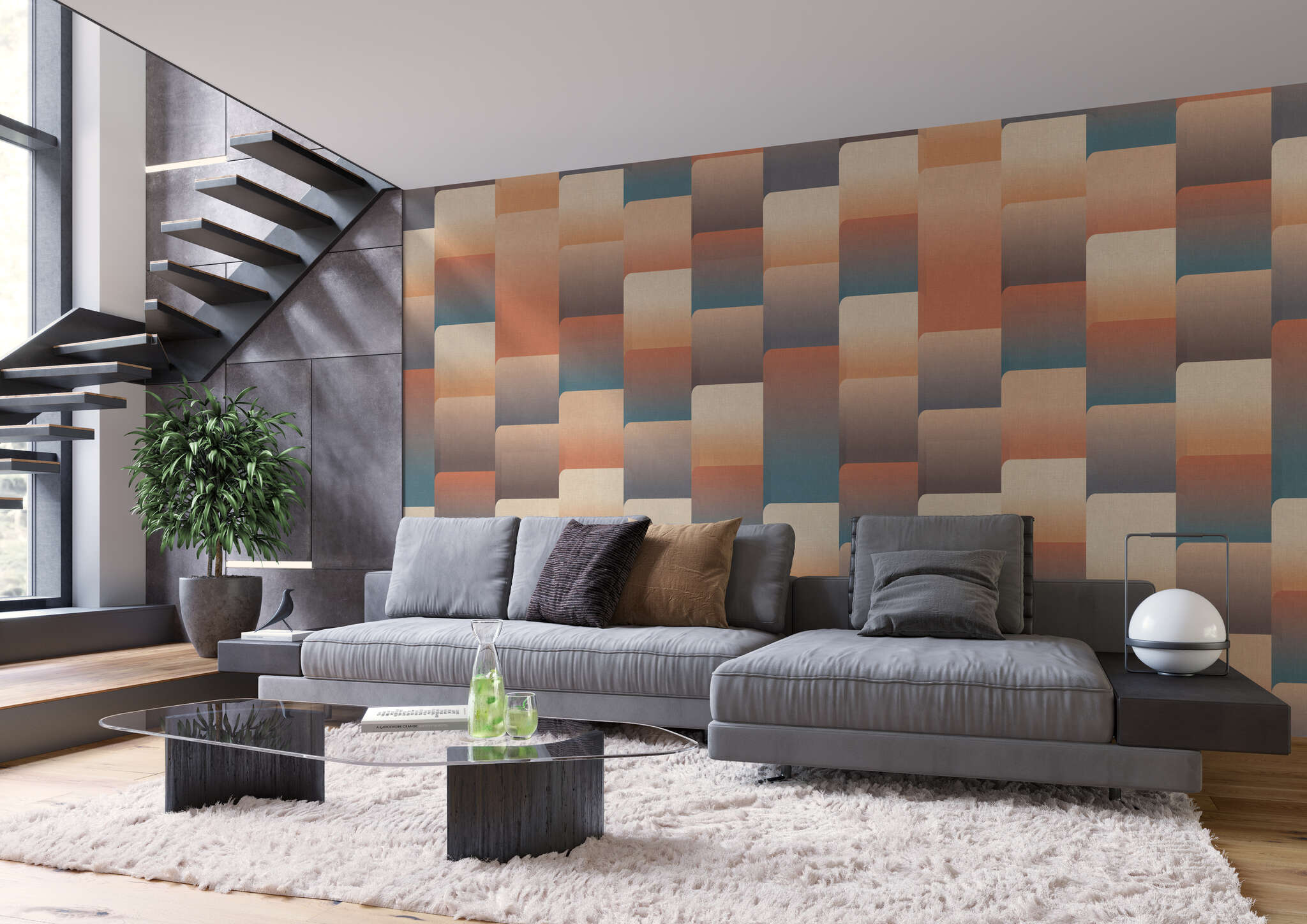 Wohnzimmer mit 363883 - Wandbild - Elegante Formsprache in zurückhaltenden Tönen von Rot/Braun/Blau magicwalls Fototapete 363883