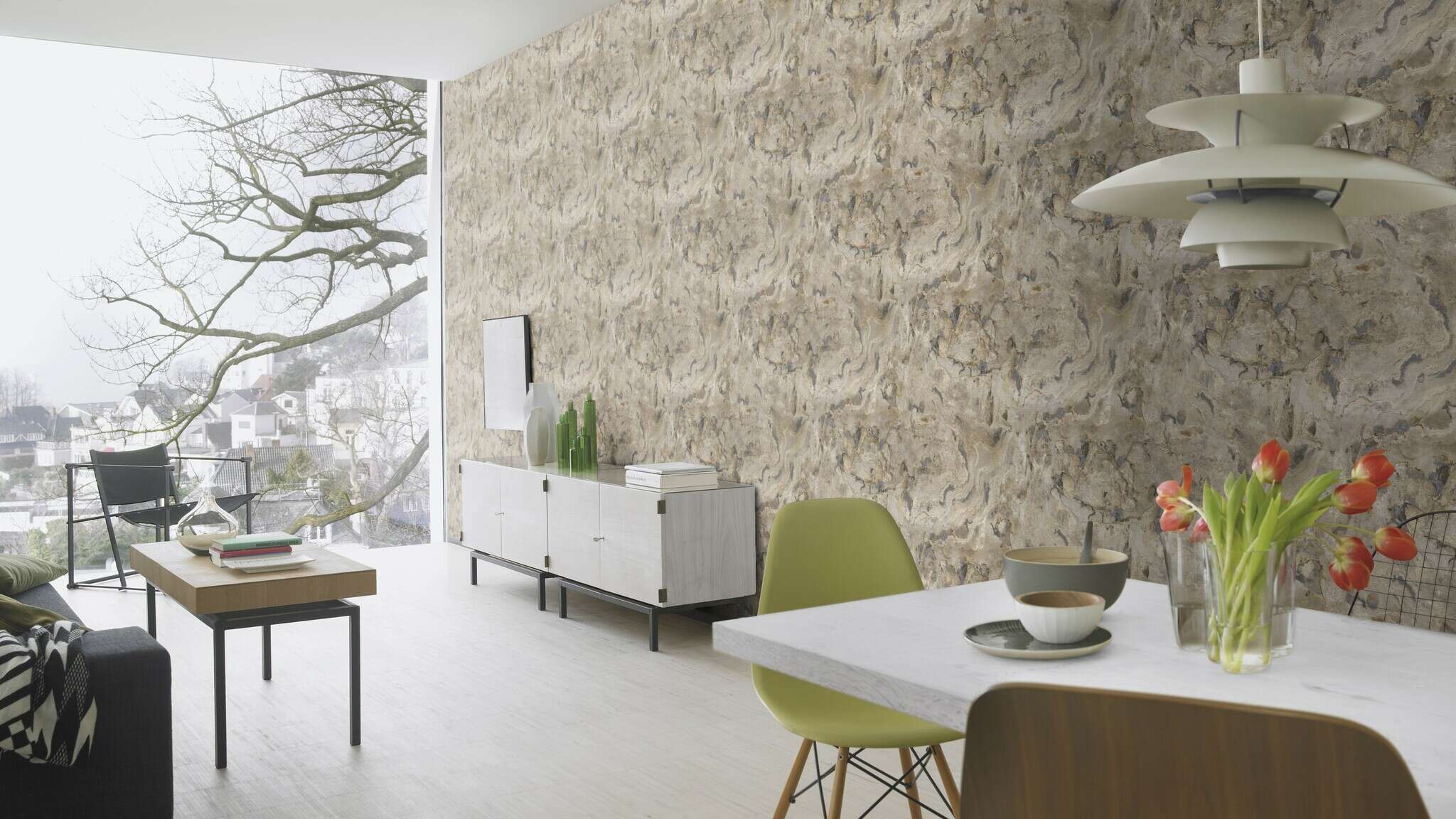 10-514612 Raumsituationen 4 Room with Wallpaper with natural stone look