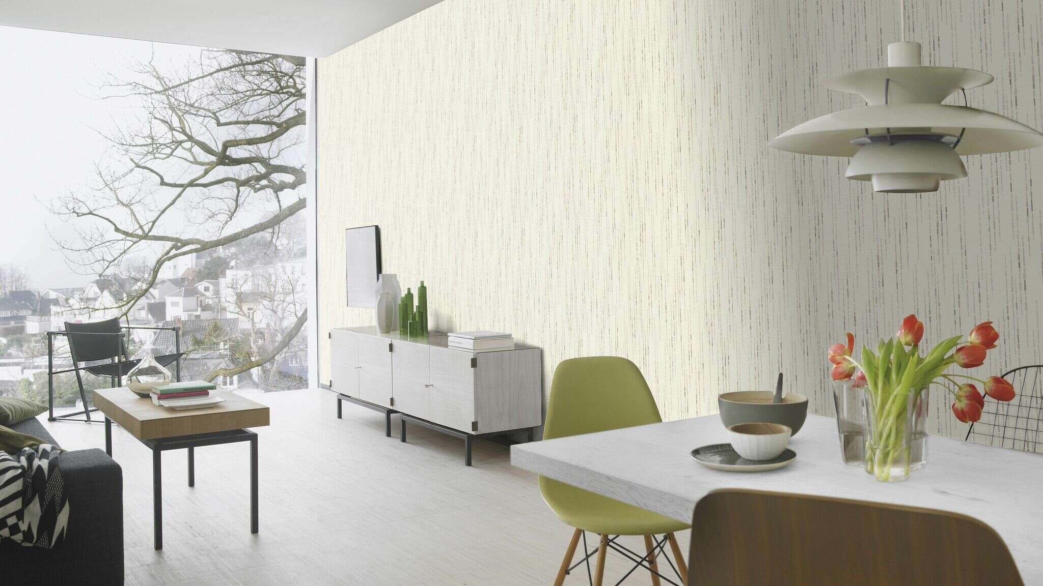 10-735130 Raumsituationen 4 Room with Wallpaper with vertical lines and textile texture