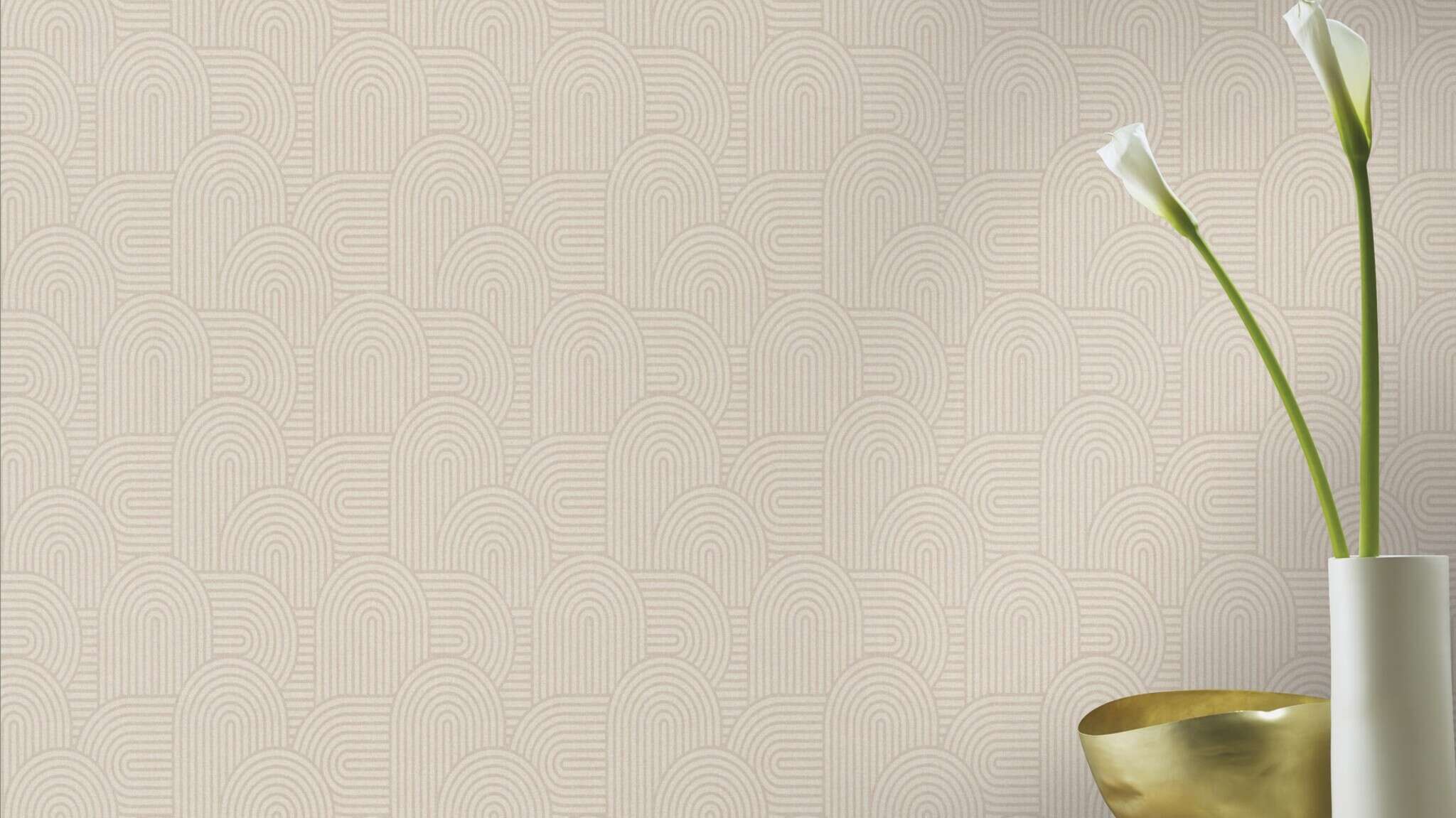 10-634150 Raumsituationen 5 Une chambre avec Papier peint avec des lignes courbes dans le style Art déco