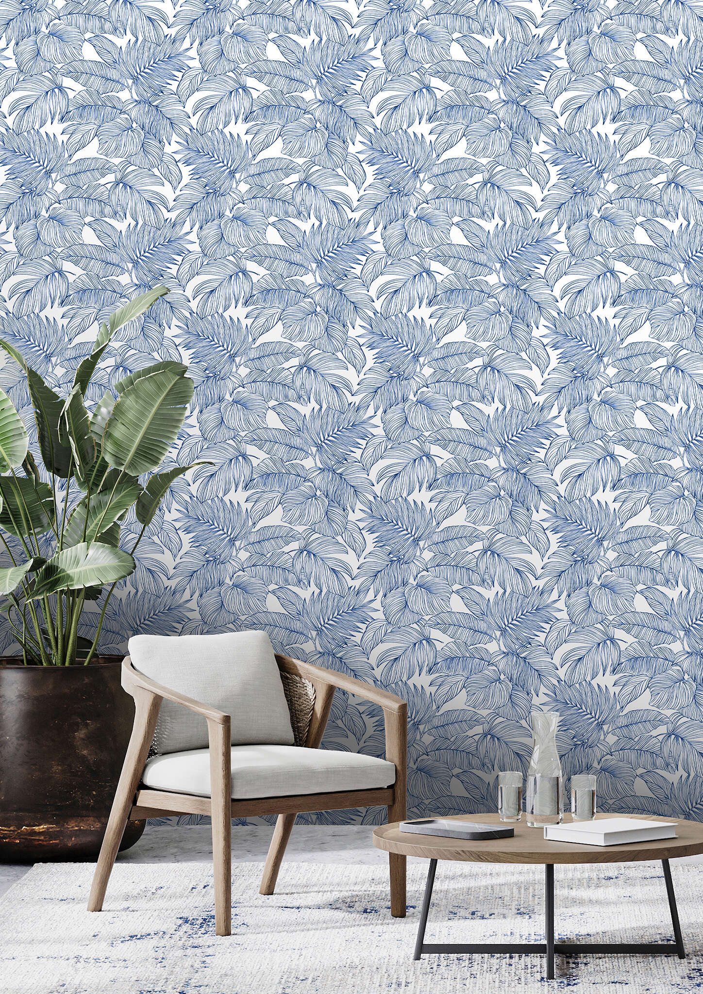 10-865110 Raumbilder 1 Room with Various leaves in bright indigo blue on a white background