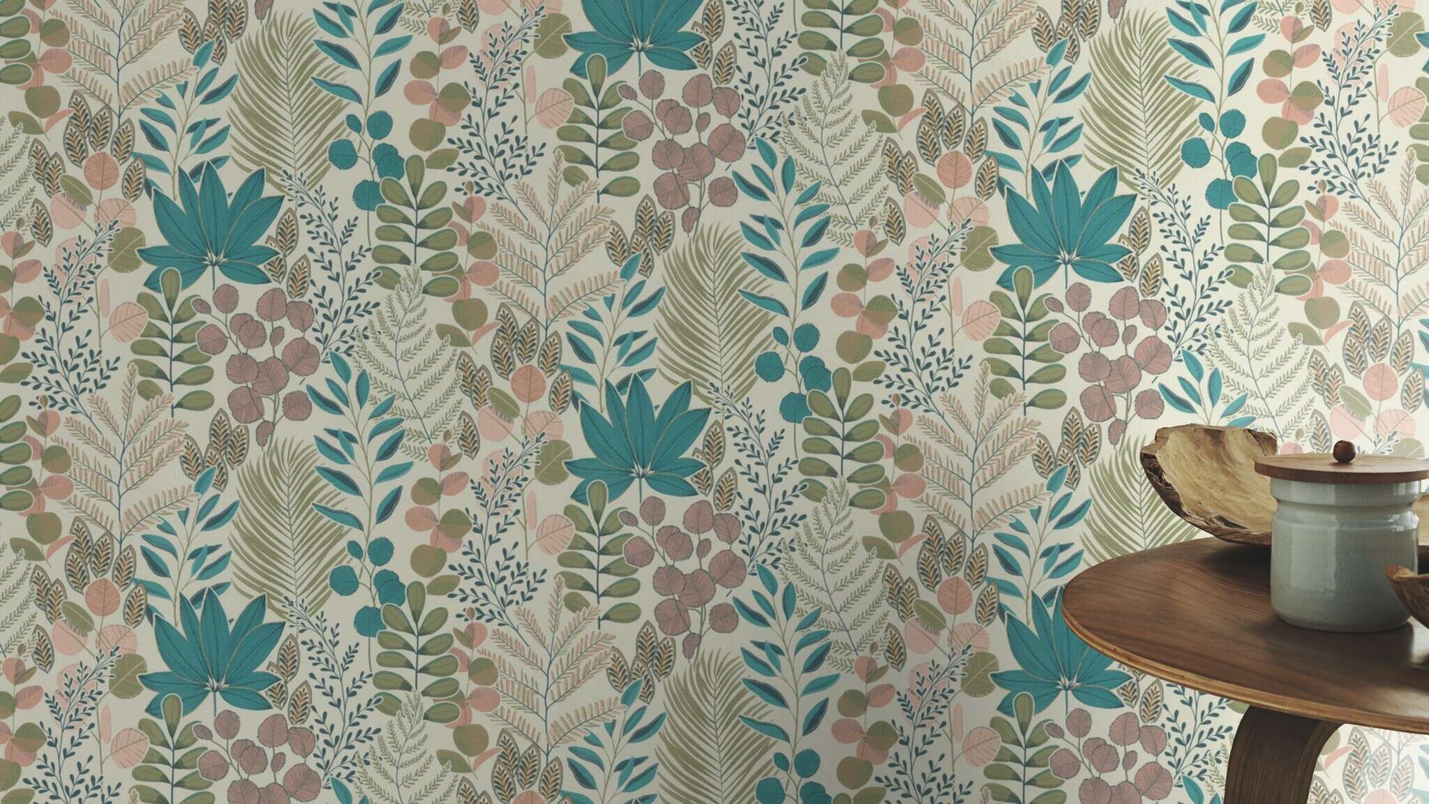 10-465310 Raumsituationen 4 Non-woven plant wallpaper in cream-cream Light selection vinyl/non-woven 465310