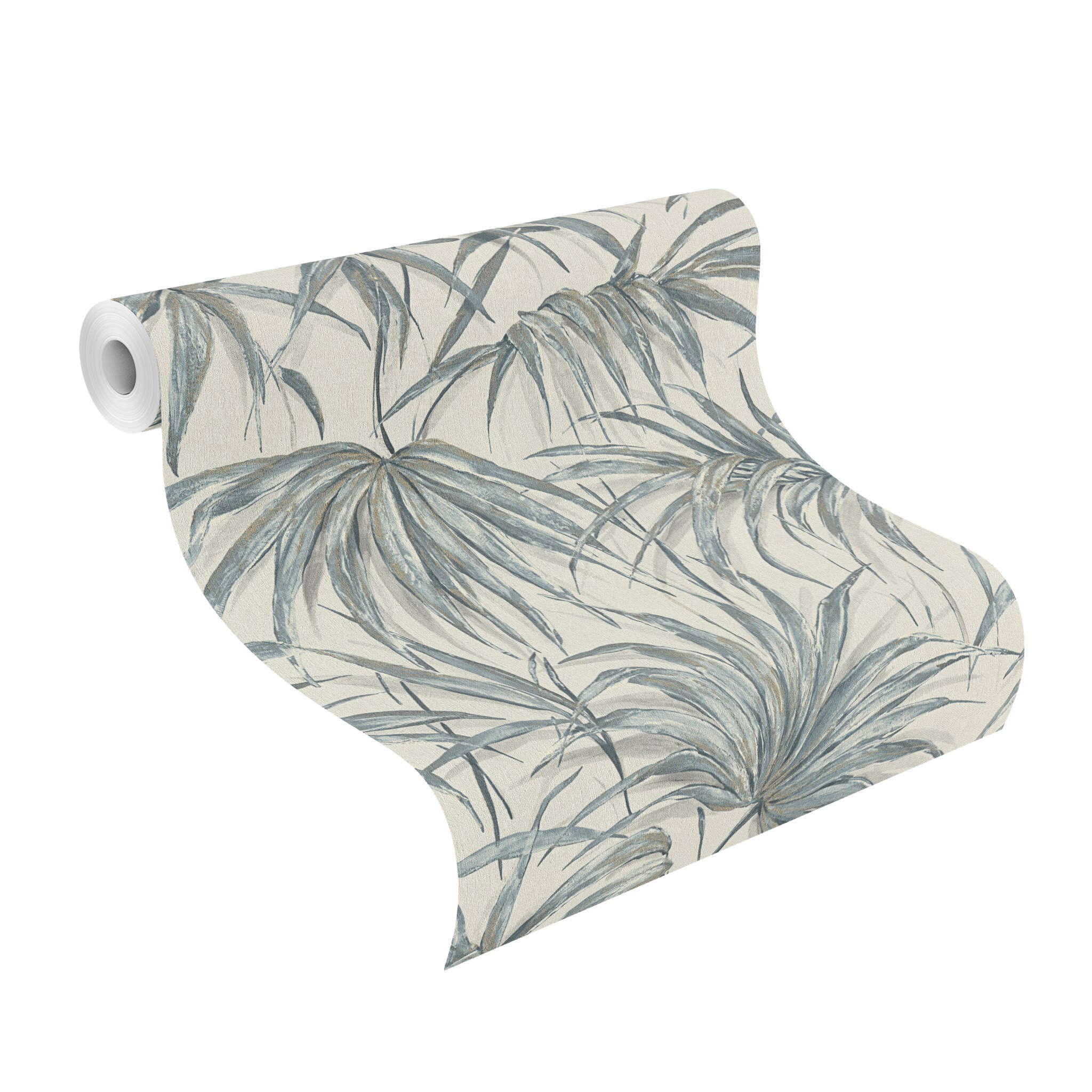 10-435337 Rolle abgerollt 1 Non-woven wallpaper with bamboo leaves in blue - Noble Zen Akari 435337