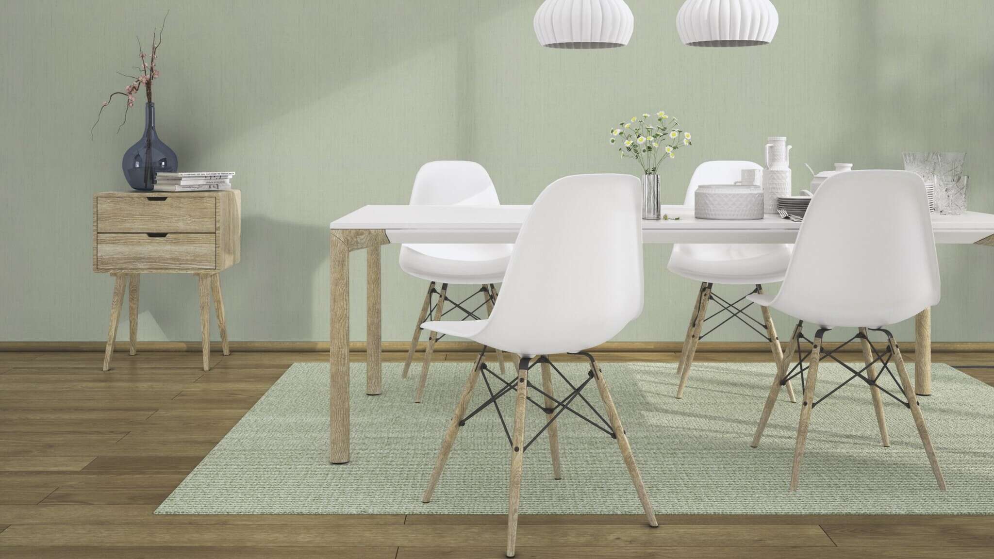 10-746136 Raumsituationen 2 Room with Single-colour wallpaper with a textile texture
