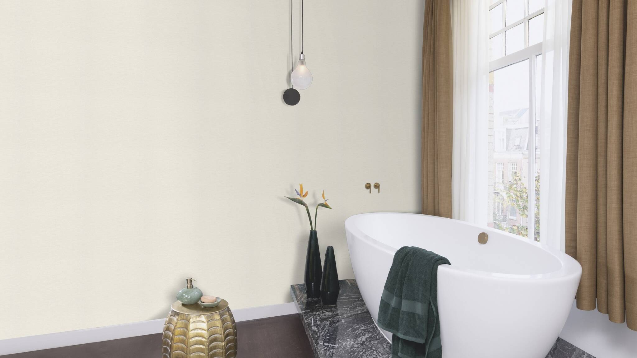 10-449808 Raumsituationen 7 Room with Light wallpaper in off-white with a subtle linen look.