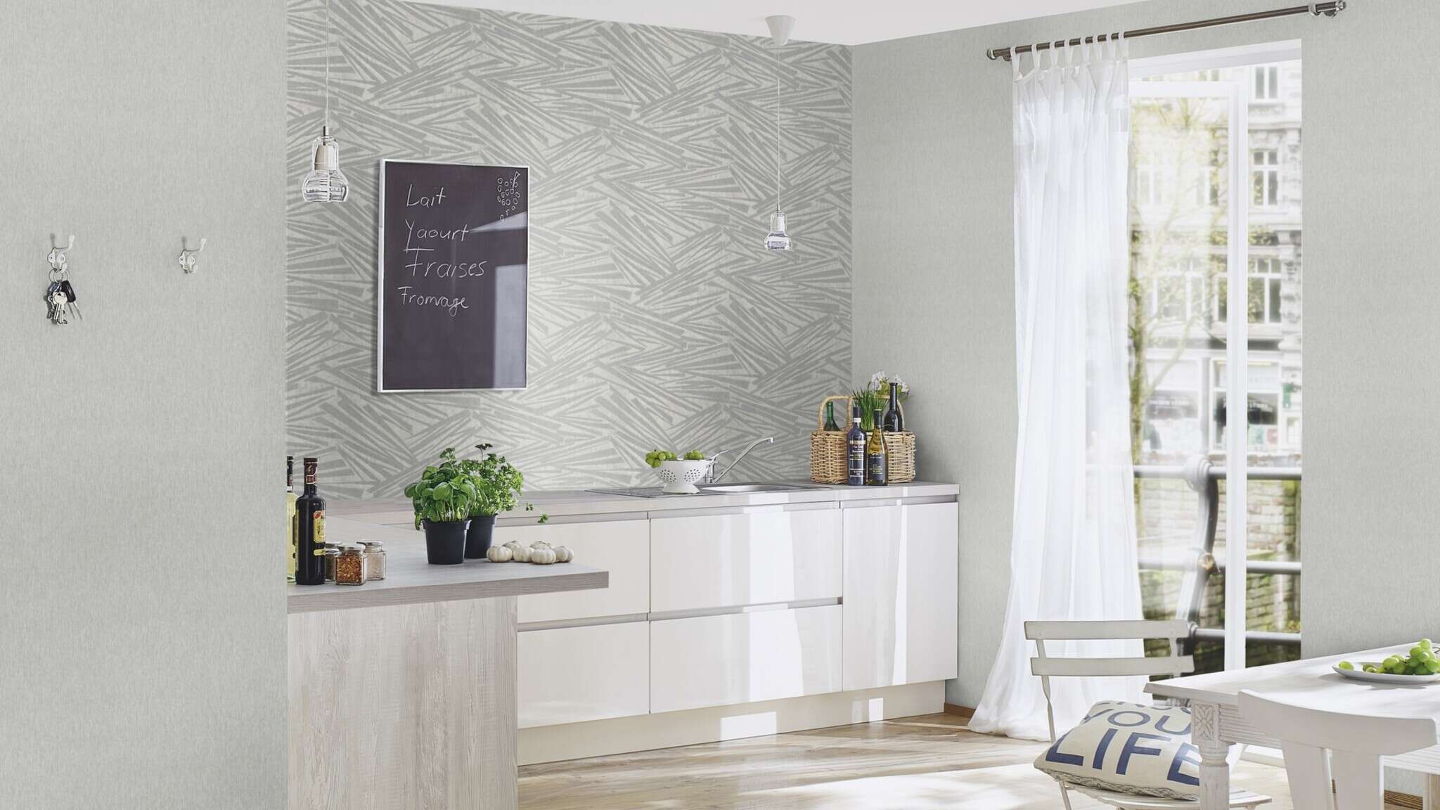 10-608342 Raumsituationen 2 Raum mit Grafische Tapete mit dreidimensionalen Stäben