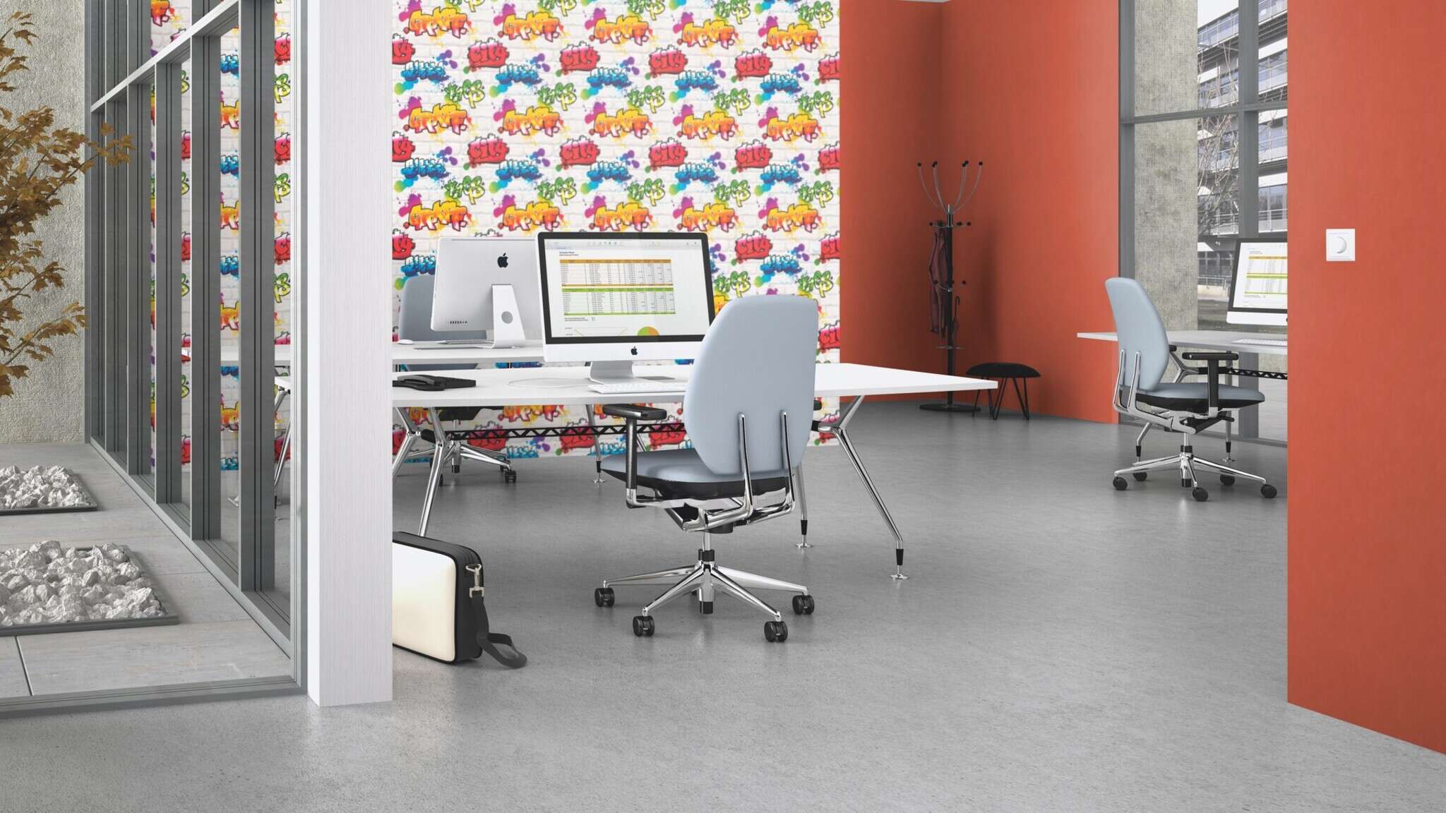 10-330113 Raumsituationen 4 Room with Wallpaper in warm terracotta with a soft woven texture – natural, Mediterranean and cosy.