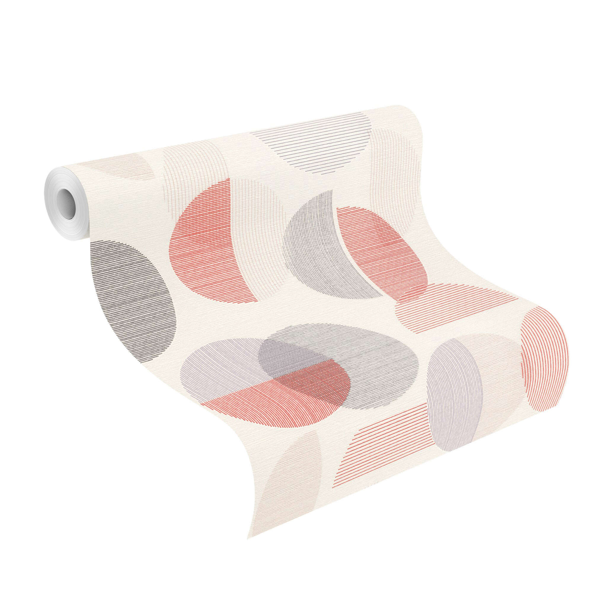 10-583205 Rolle abgerollt 1 Circles non-woven wallpaper in red-taupe Selection Relief/non-woven 583205