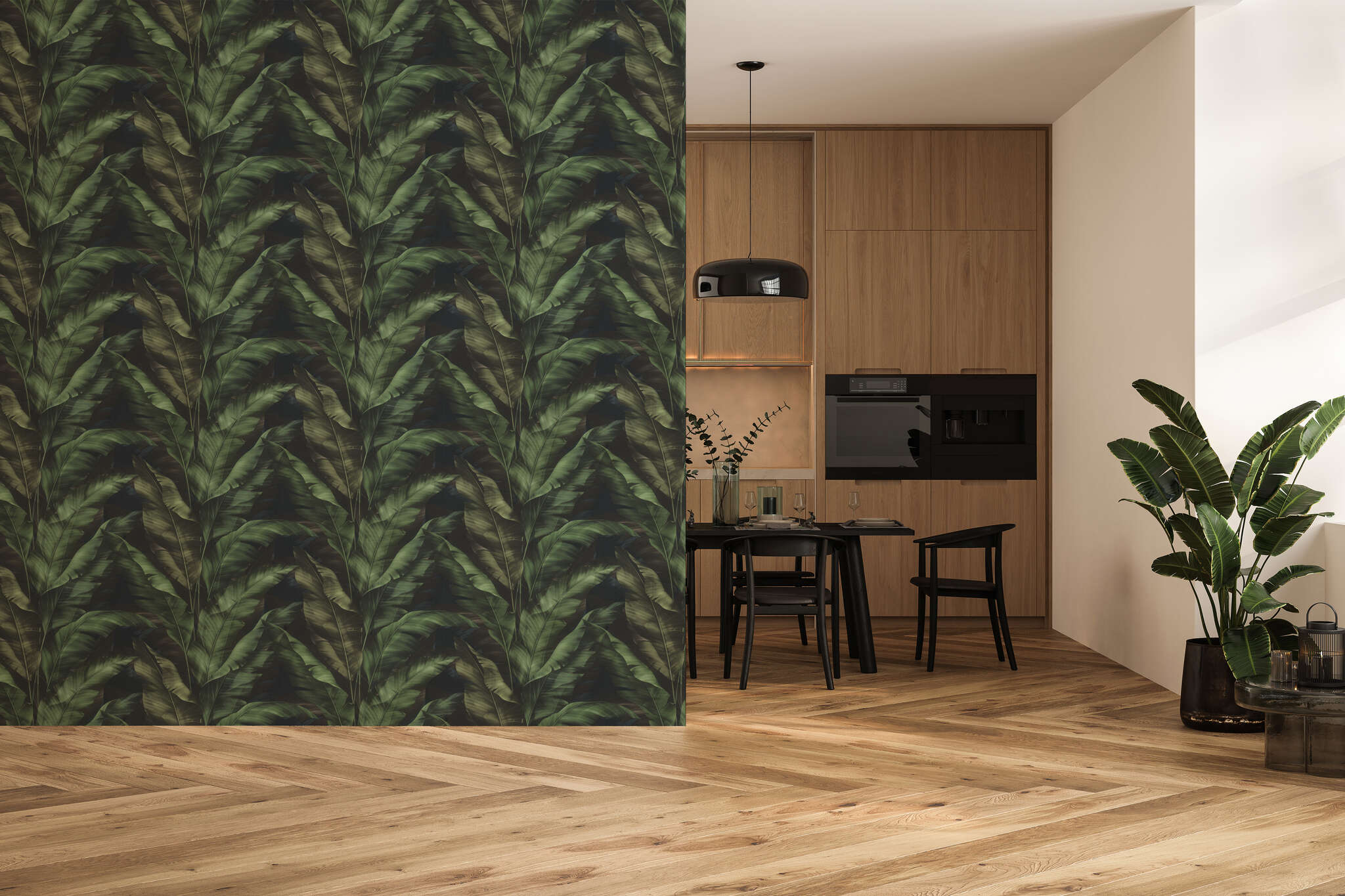 10-370034 Raumsituationen 3 Rio 370034 self-adhesive wallpaper - tropical banana leaves in green