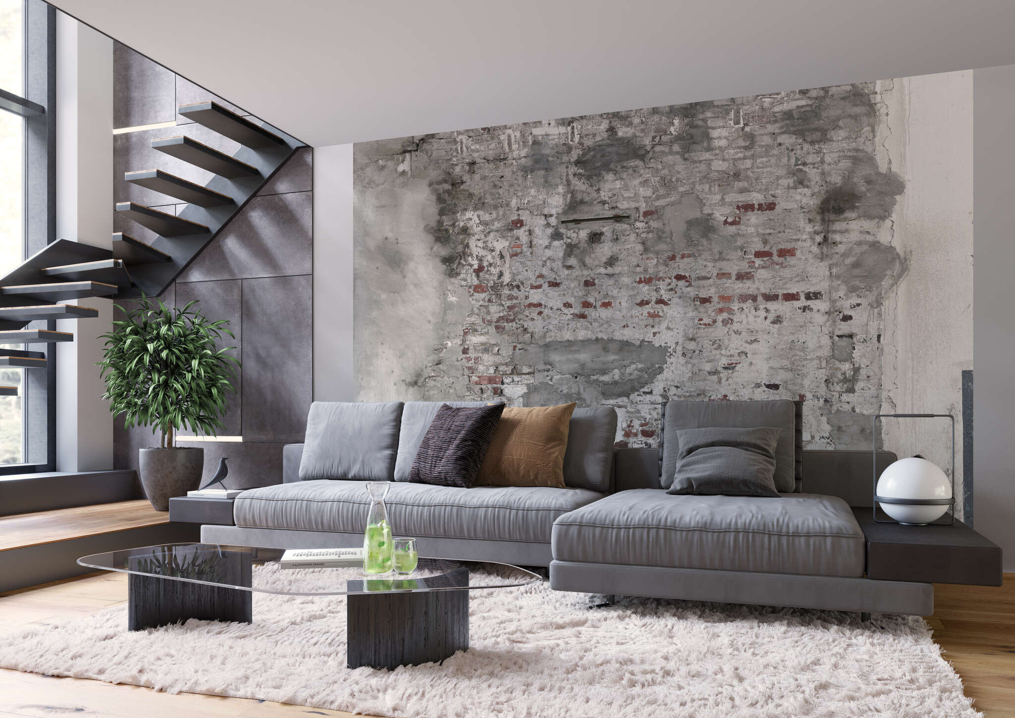 10-445404 Raumbilder 3 Stone-effect wall mural with concrete in light grey 445404