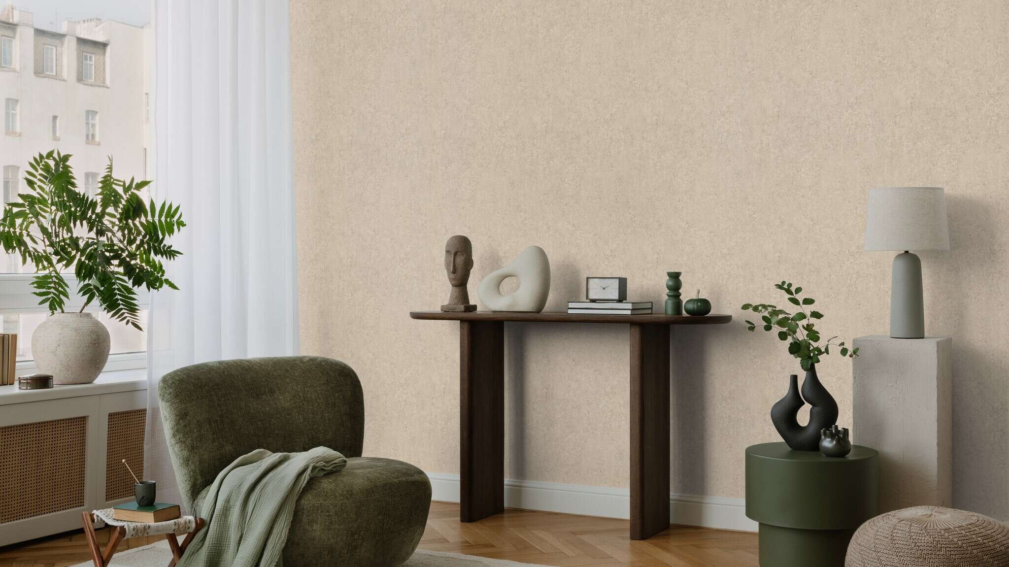 10-498431 Raumsituationen 3 Concrete-effect wallpaper in beige Factory VI 498431