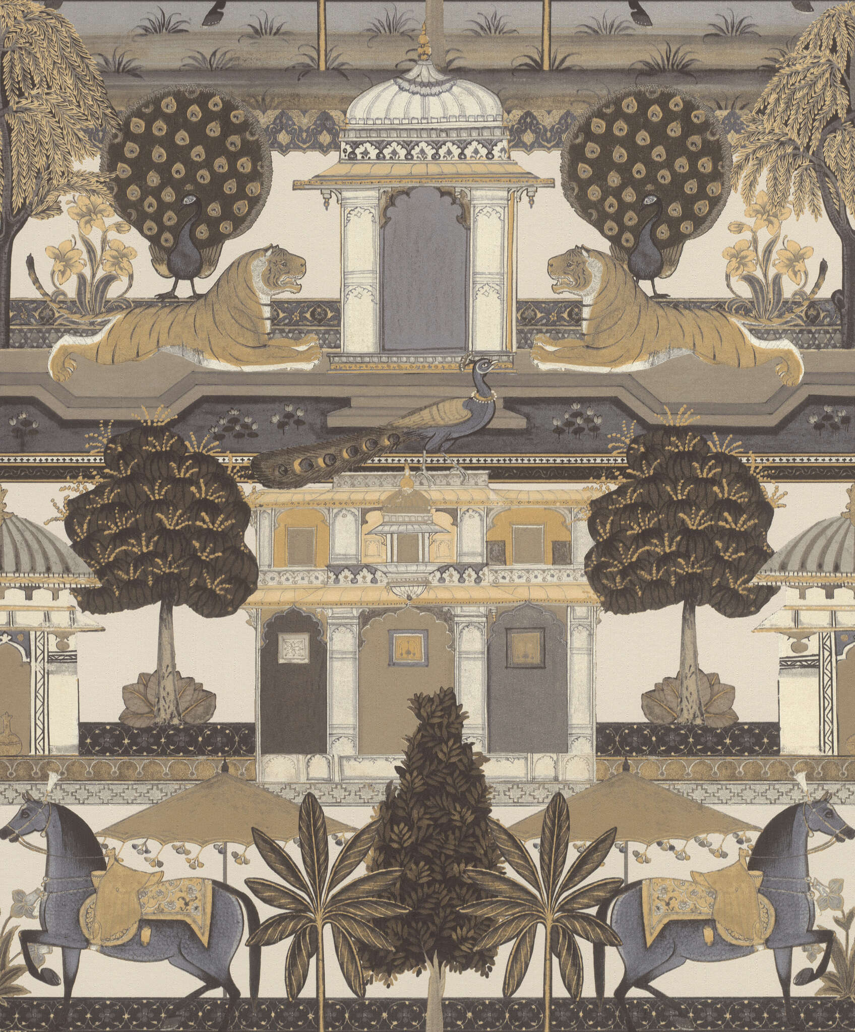 10-746228 Artikelscan 1 Oriental wallpaper with animals in a symmetrical arrangement