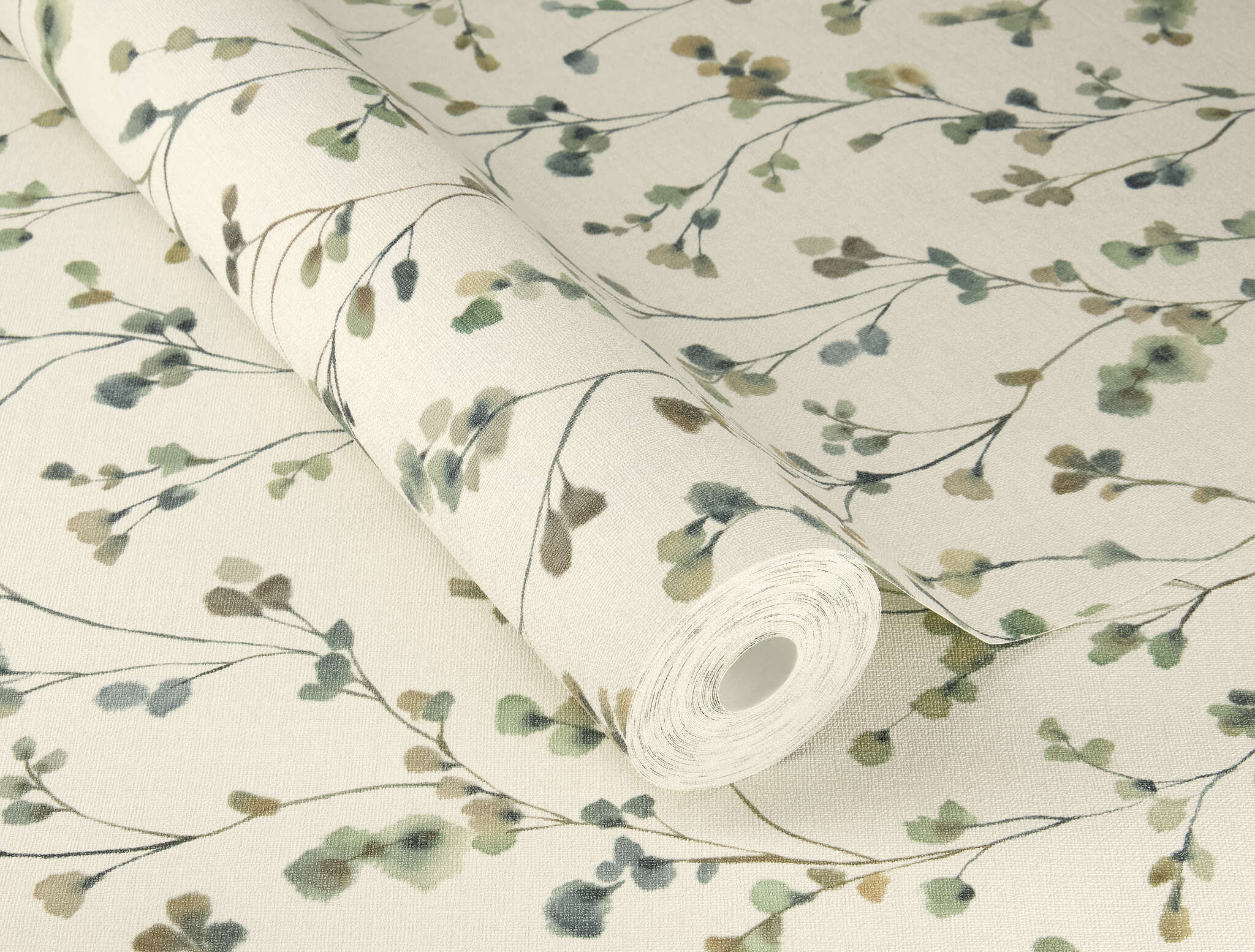10-486148 Detailaufnahmen 1 Detailed image of Wallpaper with delicate leaf tendrils in a watercolour look