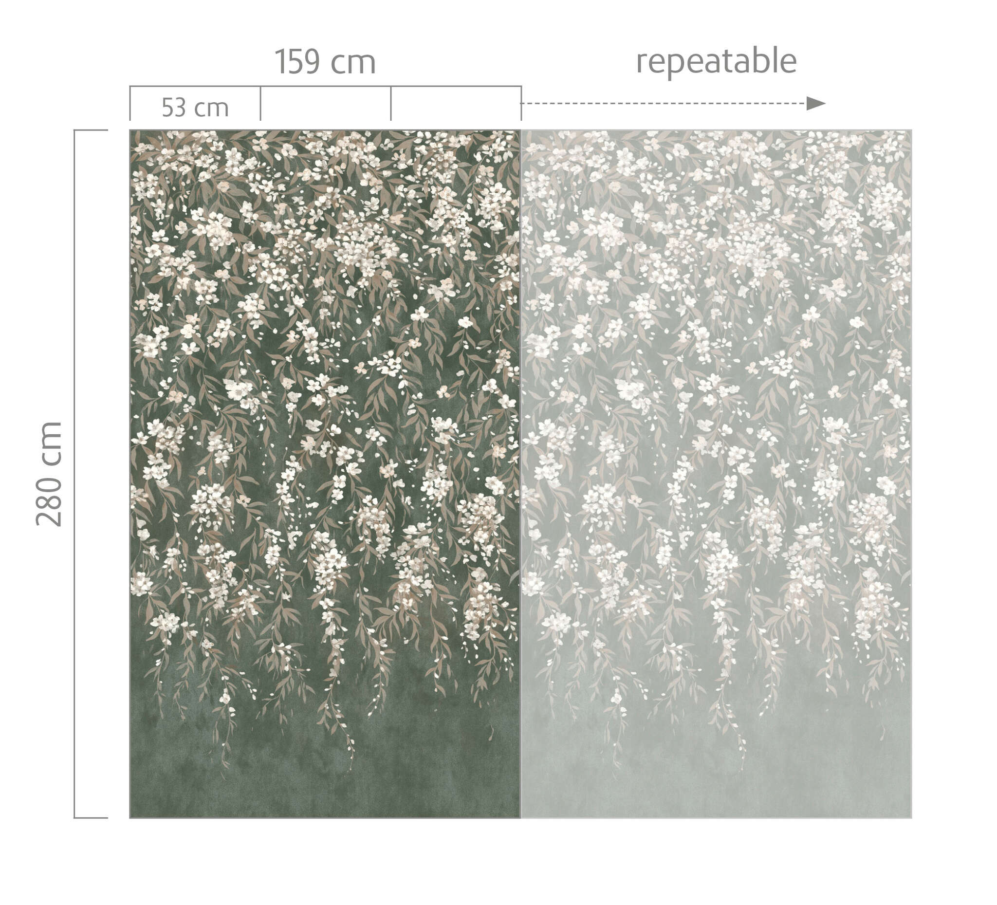 10-368079 Bildauschnitt 1 Wall mural with floral tendrils in green – Whispering Blossoms Noble Zen 368079