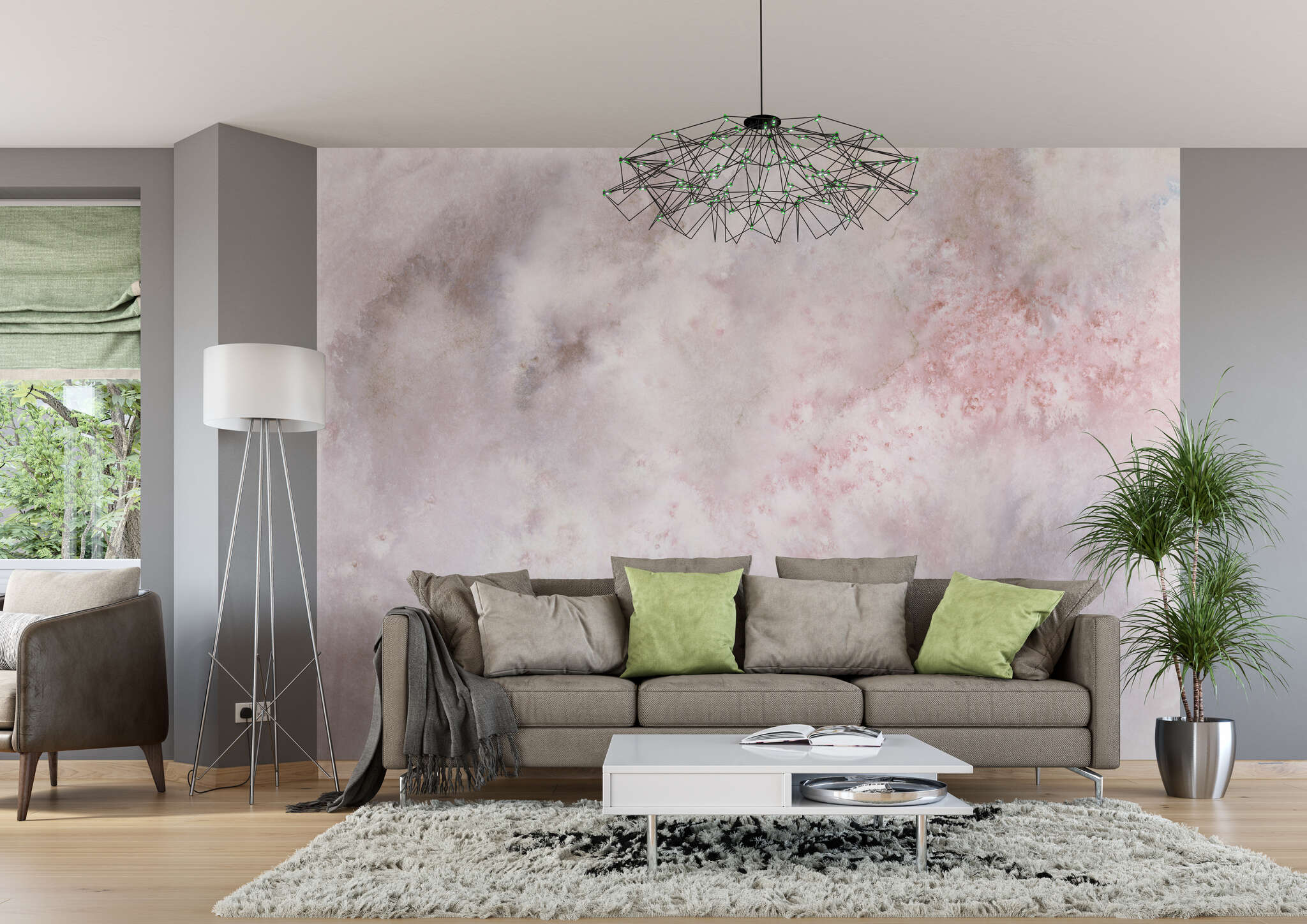Wohnzimmer mit 362947 - Wandbild - Wolkiges Aquarell in grau, rosé und weiß magicwalls photo wallpaper 362947