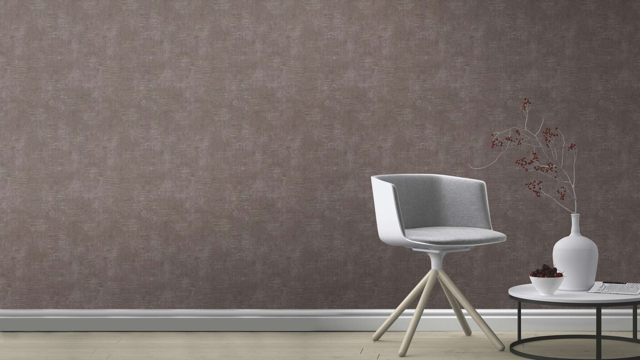 10-649970 Raumsituationen 2 Non-woven wallpaper in brown with fine lines in silver, Andy Wand 649970