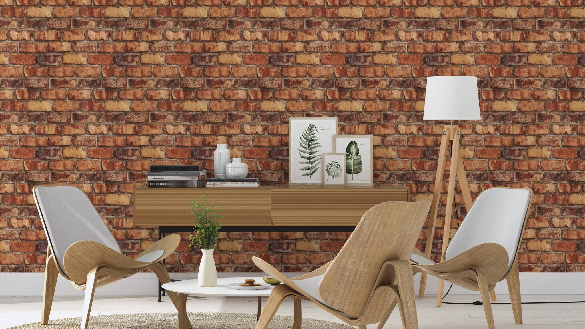 10-371925 Raumsituationen 2 Clayton 371925 self-adhesive wallpaper - rustic stone look in orange-brown