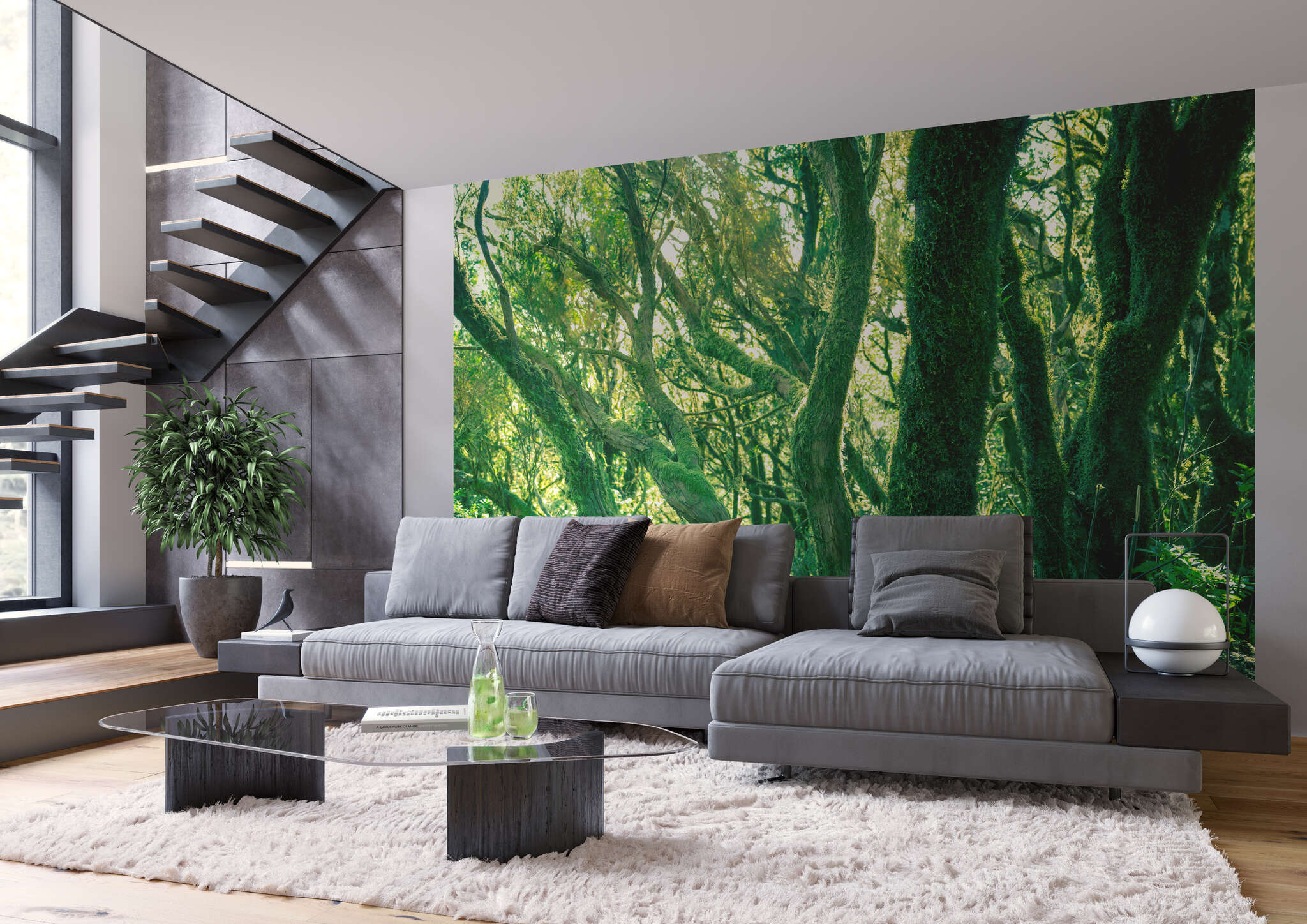 Wohnzimmer mit 363258 - Fototapete - Sattgrüner Blick in den Wald magicwalls photo wallpaper green forest 363258
