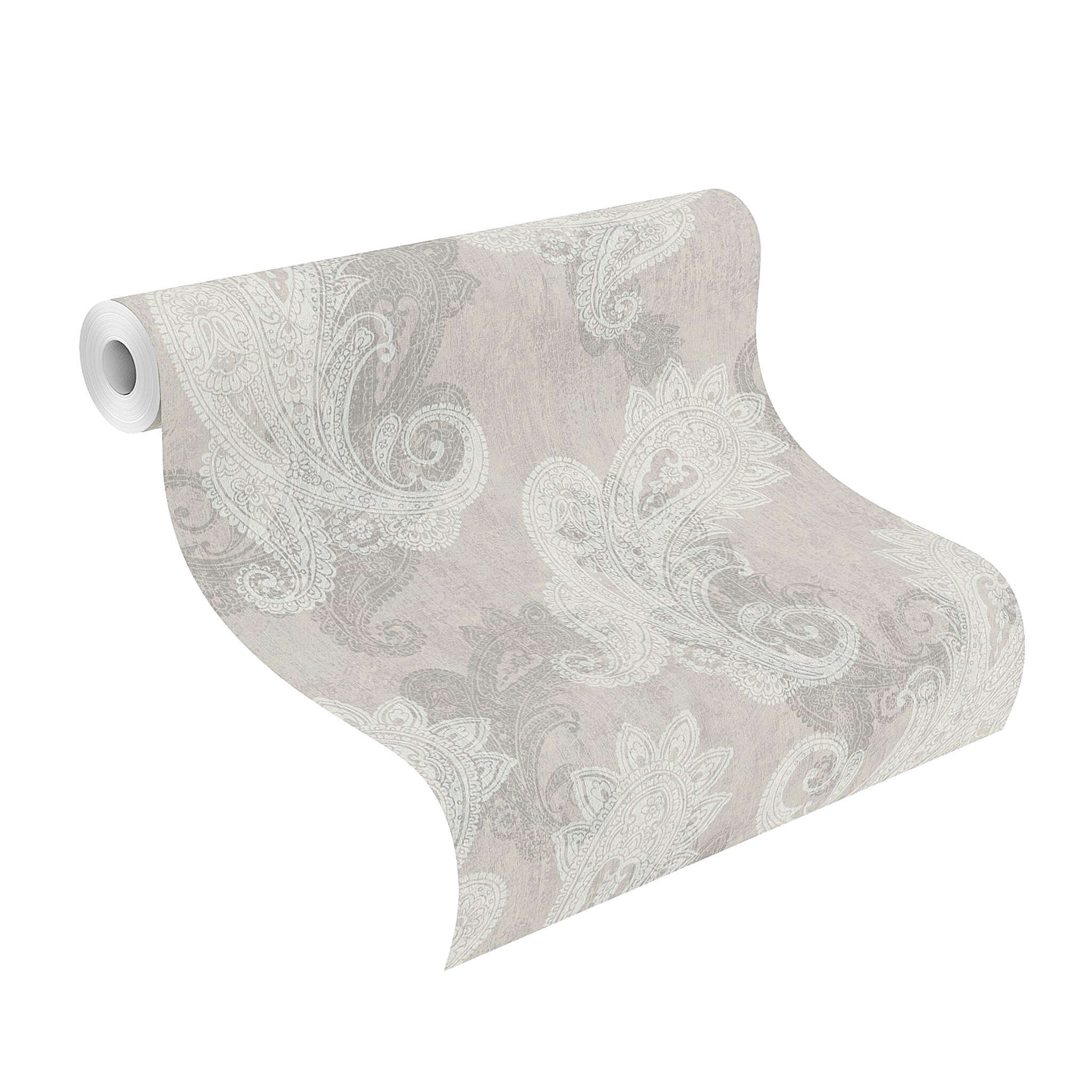 10-746426 Rolle abgerollt 1 Unrolled wallpaper roll with Oriental wallpaper with paisley-style ornaments