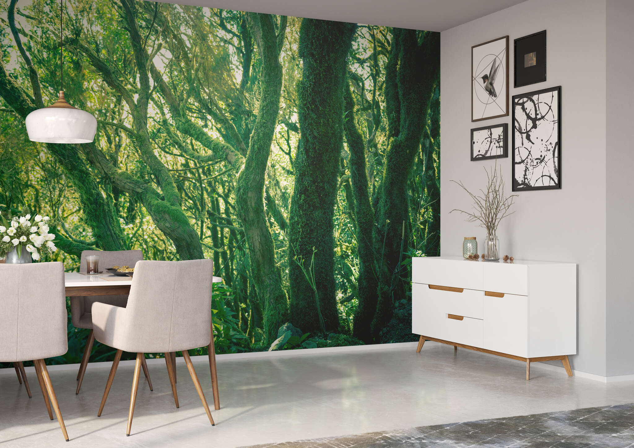 Esszimmer mit 363258 - Fototapete - Sattgrüner Blick in den Wald magicwalls photo wallpaper green forest 363258