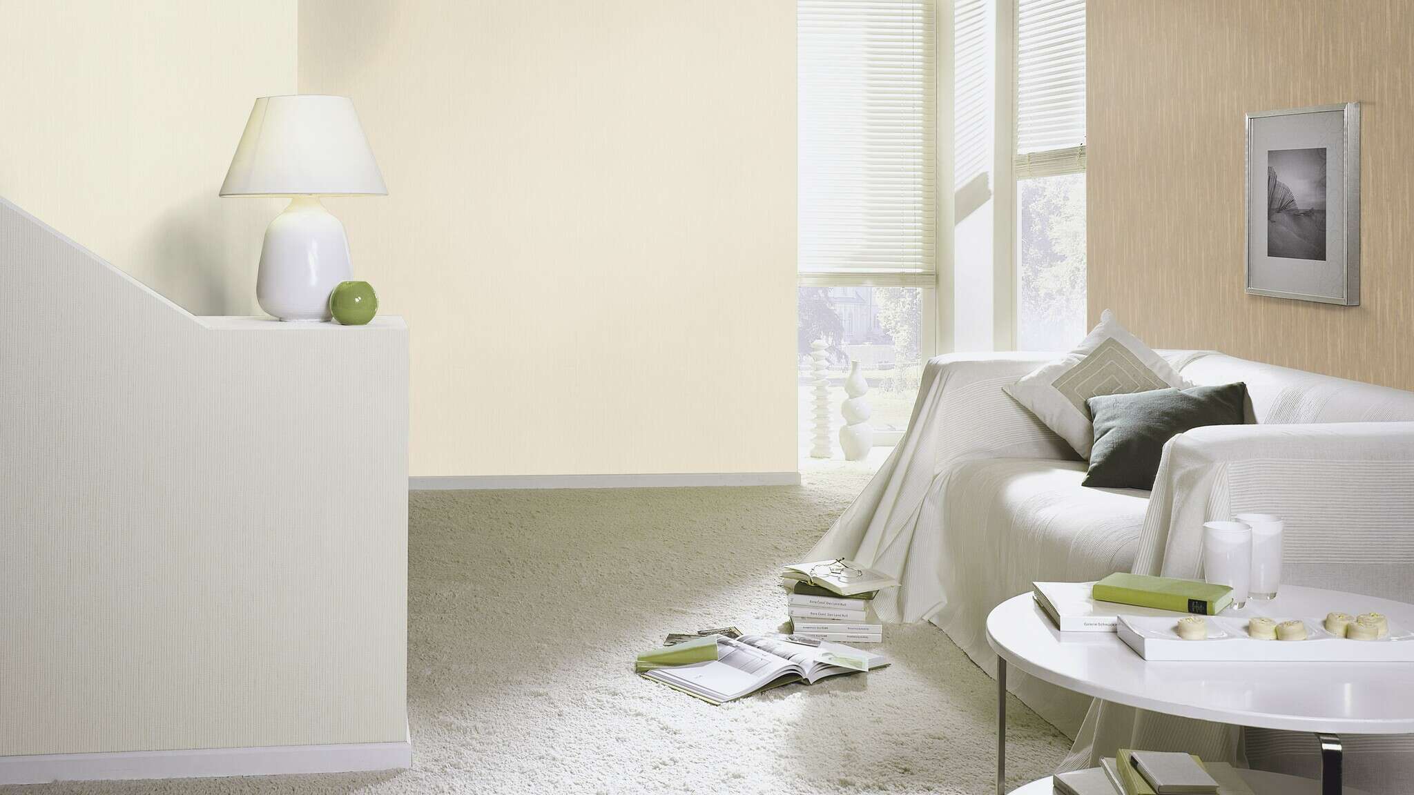 10-536812 Raumsituationen 2 Room with Single-colour wallpaper with a textile texture
