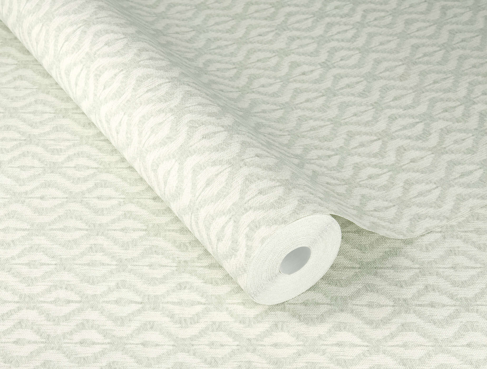 10-410686 Detailaufnahmen 1 Detailed image of Non-woven wallpaper with a small diamond pattern in white with a textile-like texture.