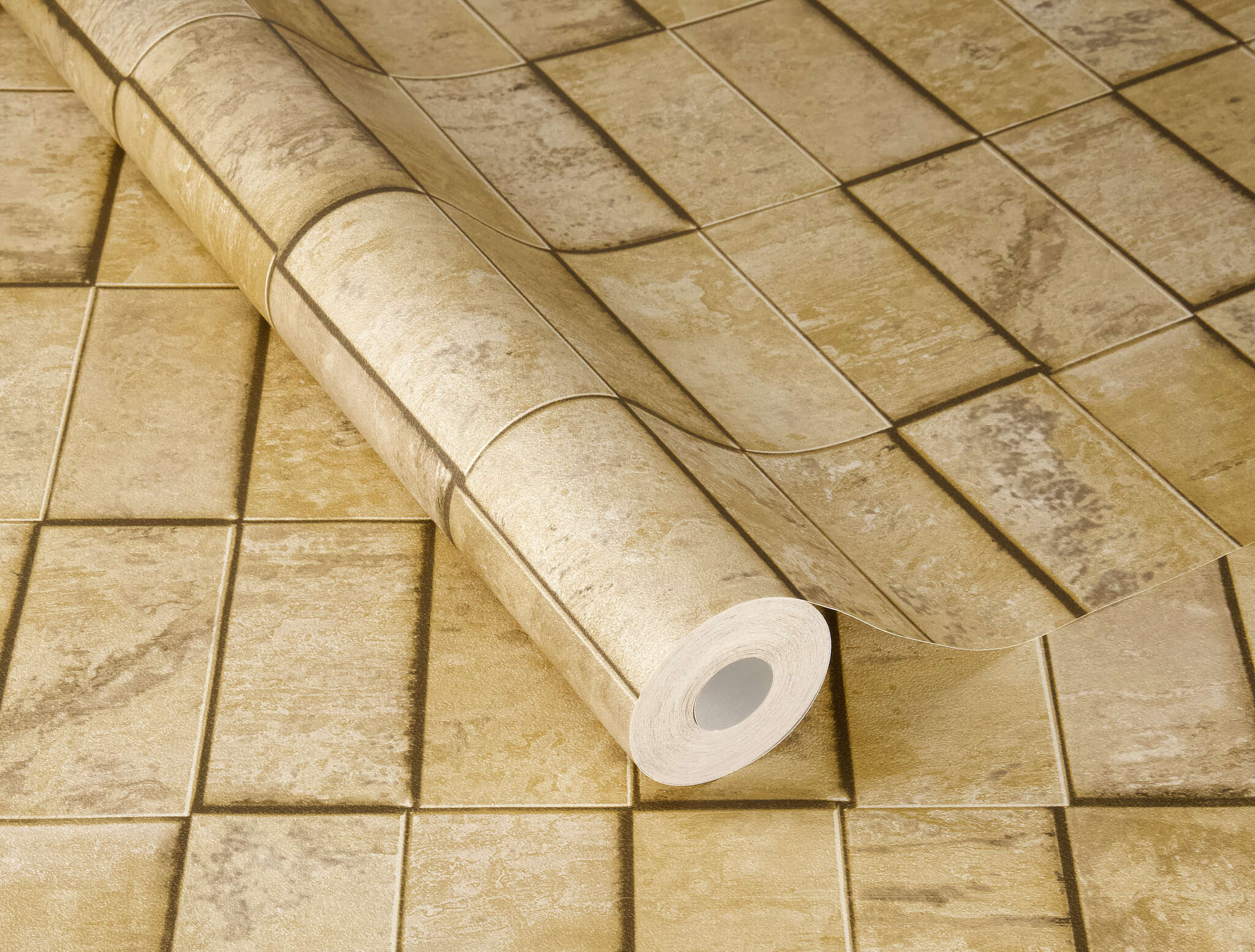 10-497144 Detailaufnahmen 1 Non-woven wallpaper Copper Tile in gold - Factory VI 497144
