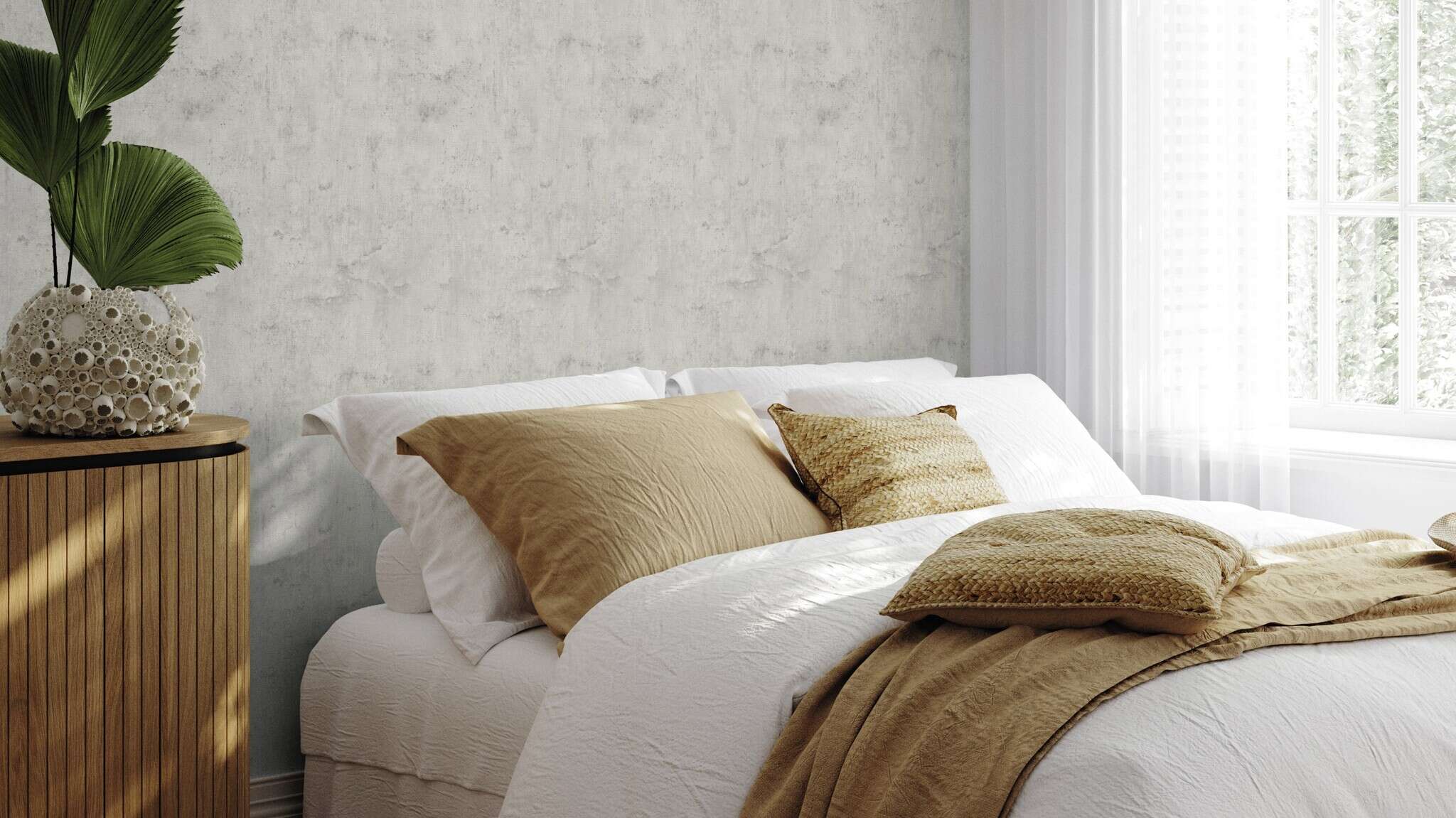 Raum mit Urban gestaltete Tapete in heller Betonoptik für ein modernes, industriell anmutendes Raumkonzept