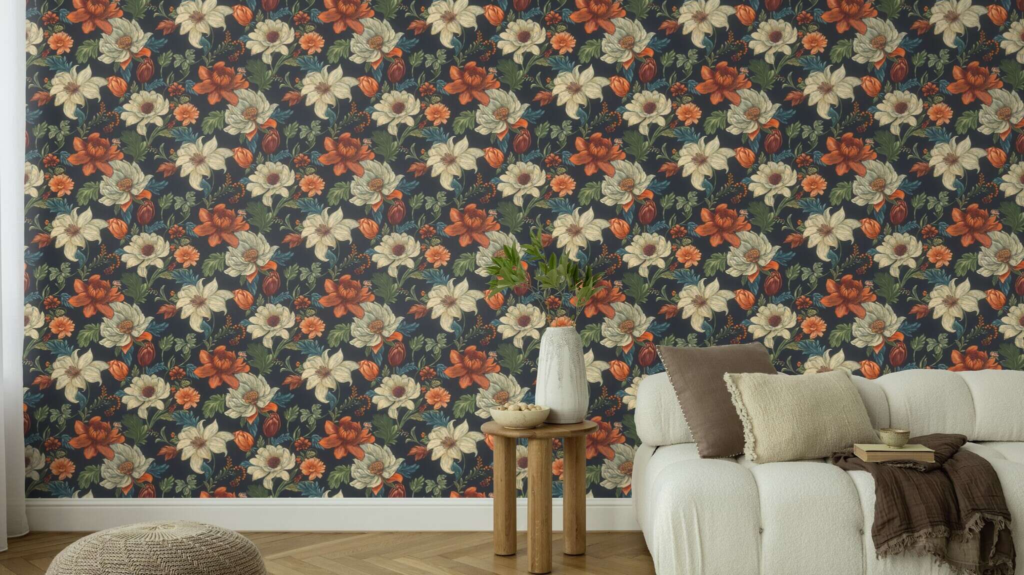 10-581744 Raumsituationen 6 Vliestapete Blumen in Orange und Creme 581744