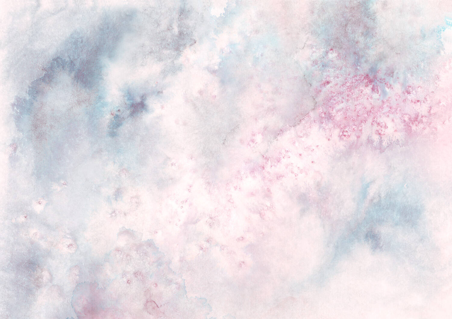 Wandbild - Wolkiges Aquarell in weiß, blau und rosé mit spannenden Farbverläufen 