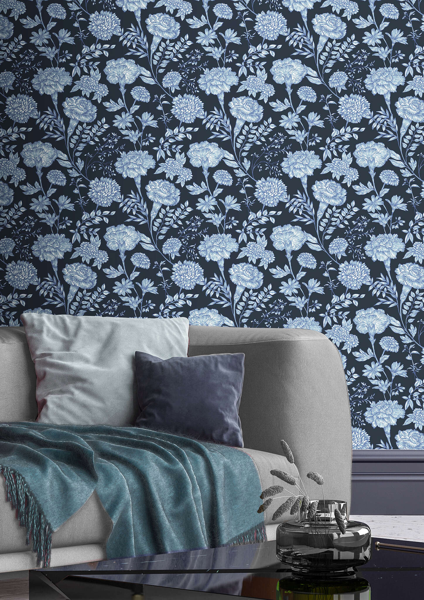 10-865004 Raumbilder 1 Room with Botanical wallpaper with sketched flowers and plants