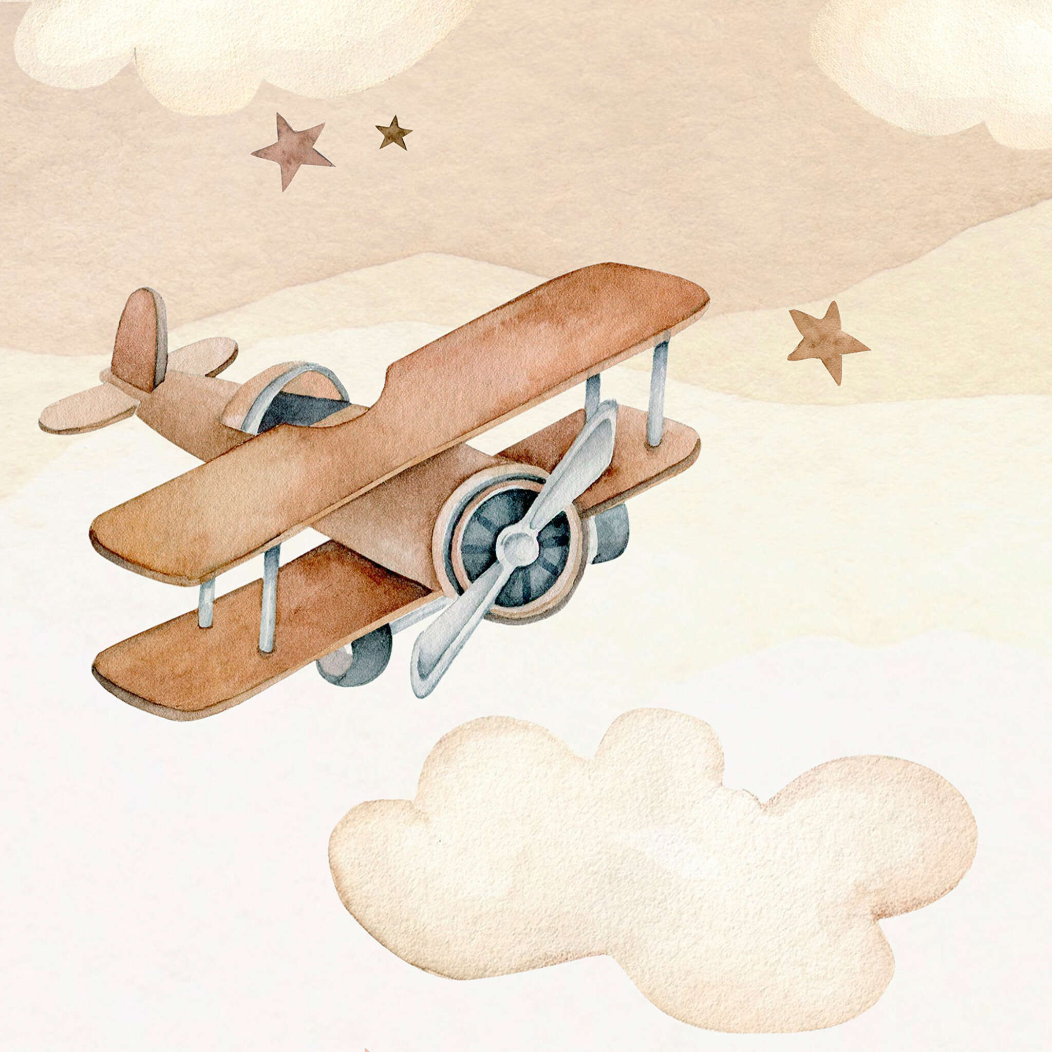 10-367966 D2C Vorschaubild 1 Fototapete Kinderzimmer mit Flugzeugen in Braun - Kids World II 367966