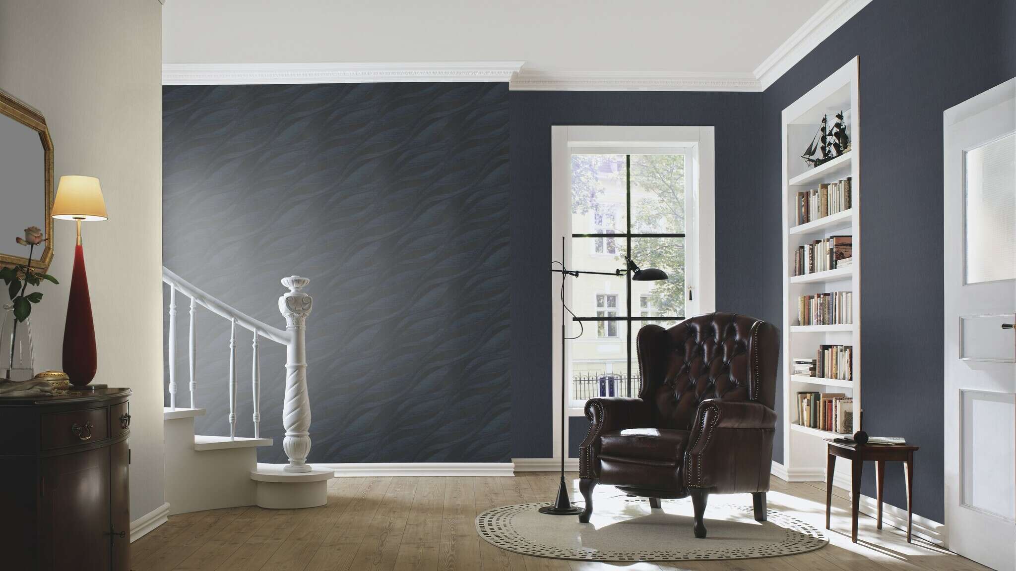 10-608076 Raumsituationen 4 Room with Graphic wallpaper with waves and grooved texture