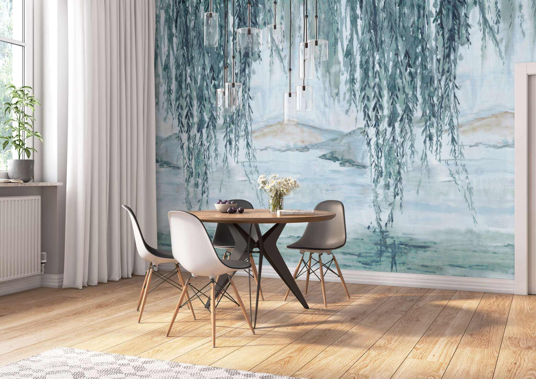 Esszimmer mit 360776 - Wandbild - Gemälde mit Blick auf Berge in blau magicwalls photo wallpaper 360776