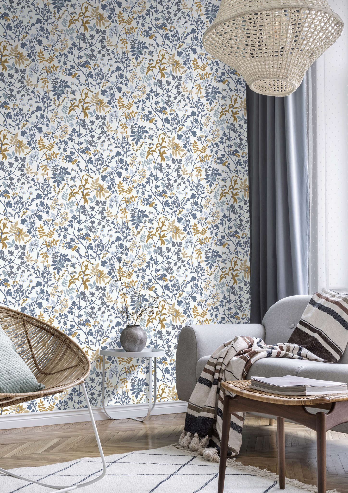 10-868500 Raumbilder 2 Room with Wallpaper with leaves and twigs as a collage