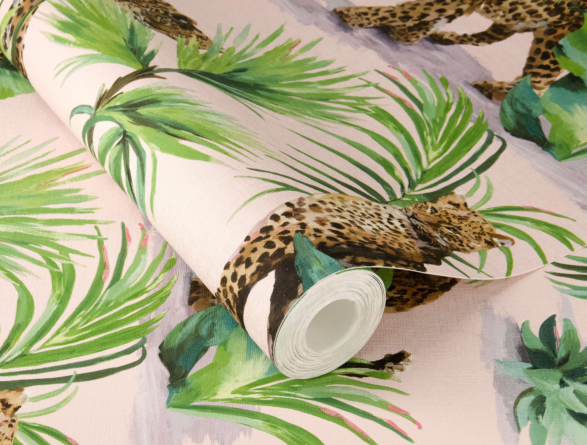10-370409 Detailaufnahmen 2 Papier peint adhésif Savanna 370409 - Motif léopard exotique rose et vert