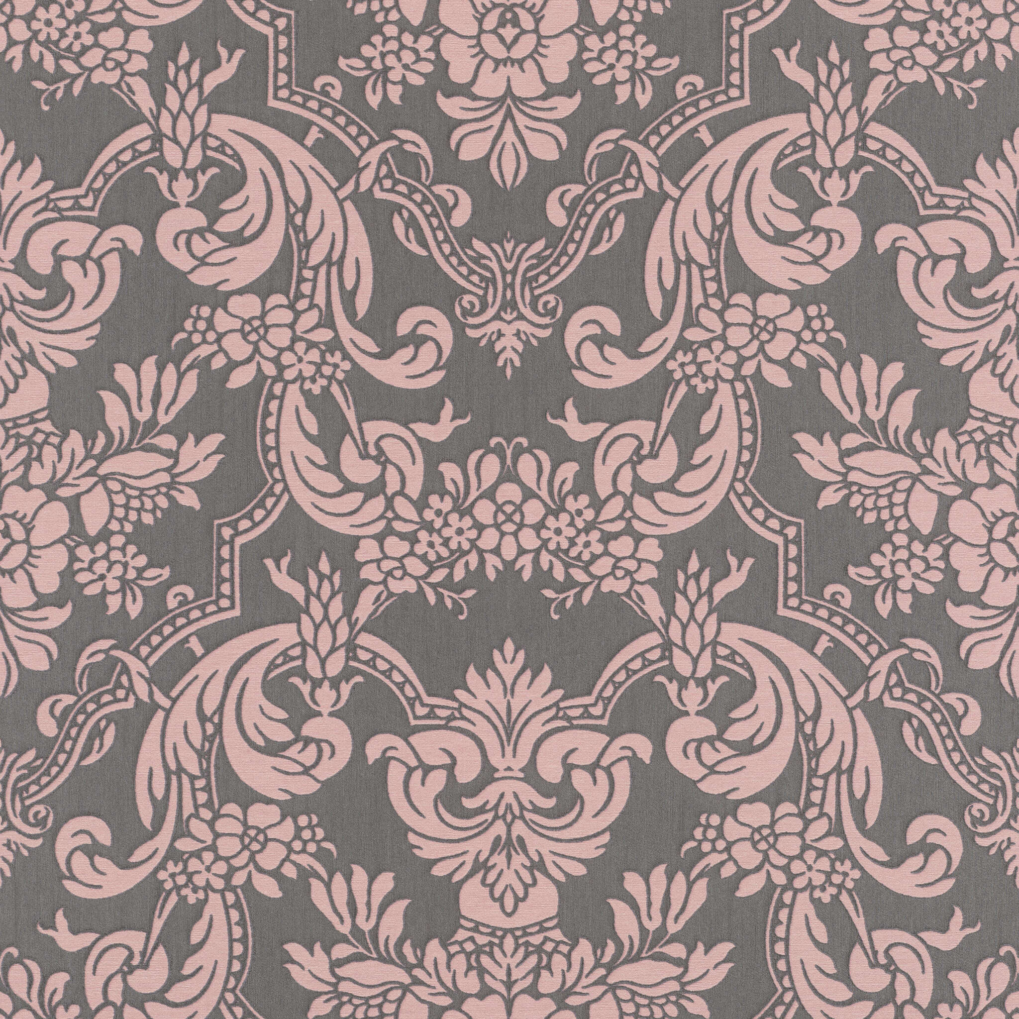 10-570649 Artikelscan 1 Rosane Ornamente auf graphit-farbenem Stoff im 3D-Anmutung