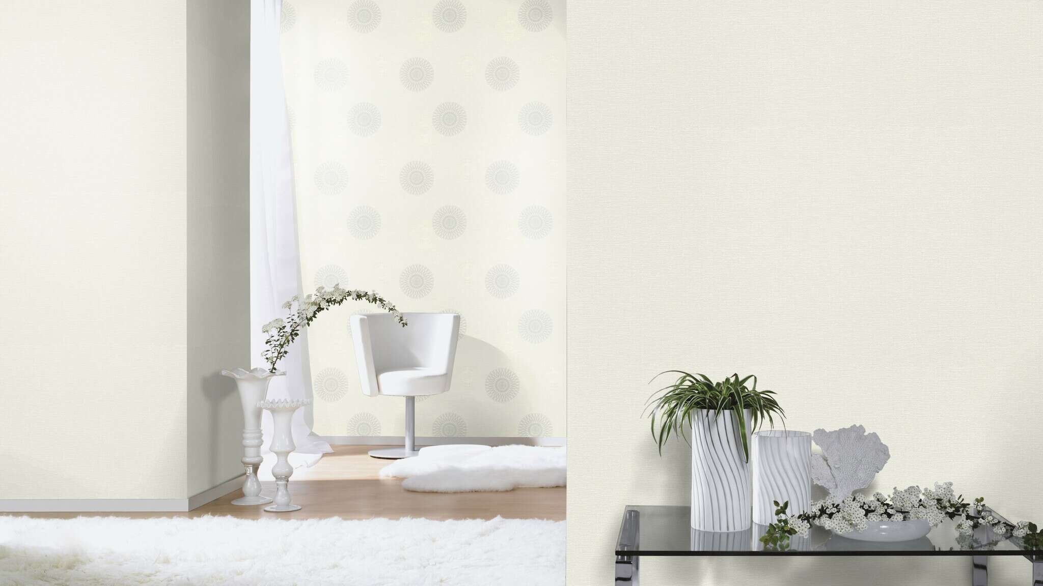 10-804546 Raumsituationen 2 Room with Single-colour wallpaper with a fine texture