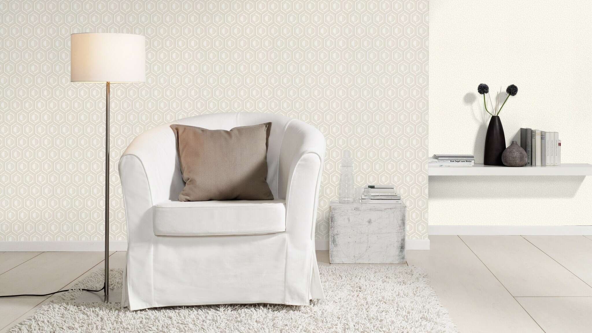 10-710120 Raumsituationen 2 Non-woven wallpaper with graphic pattern in light gray, Sophia 710120