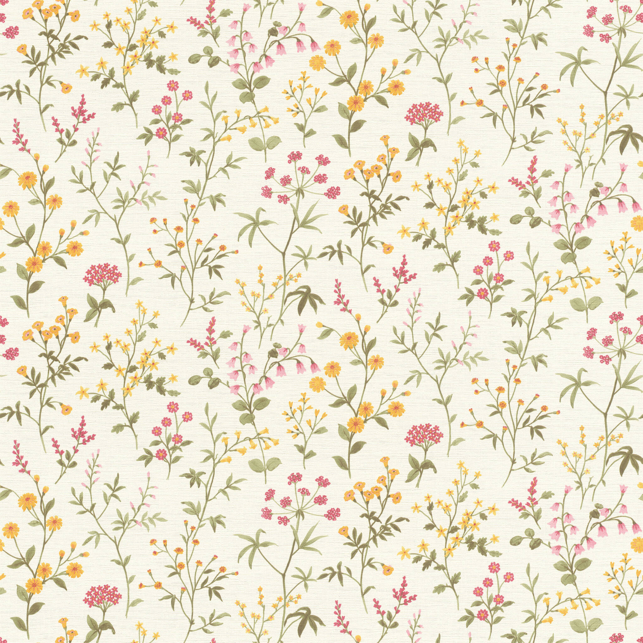 Selbstklebende Tapete Blumen Daisy 370317 - Geblümte Tapete Daisy 370317 self-adhesive wallpaper - floral wallpaper with wildflowers in yellow, pink and green