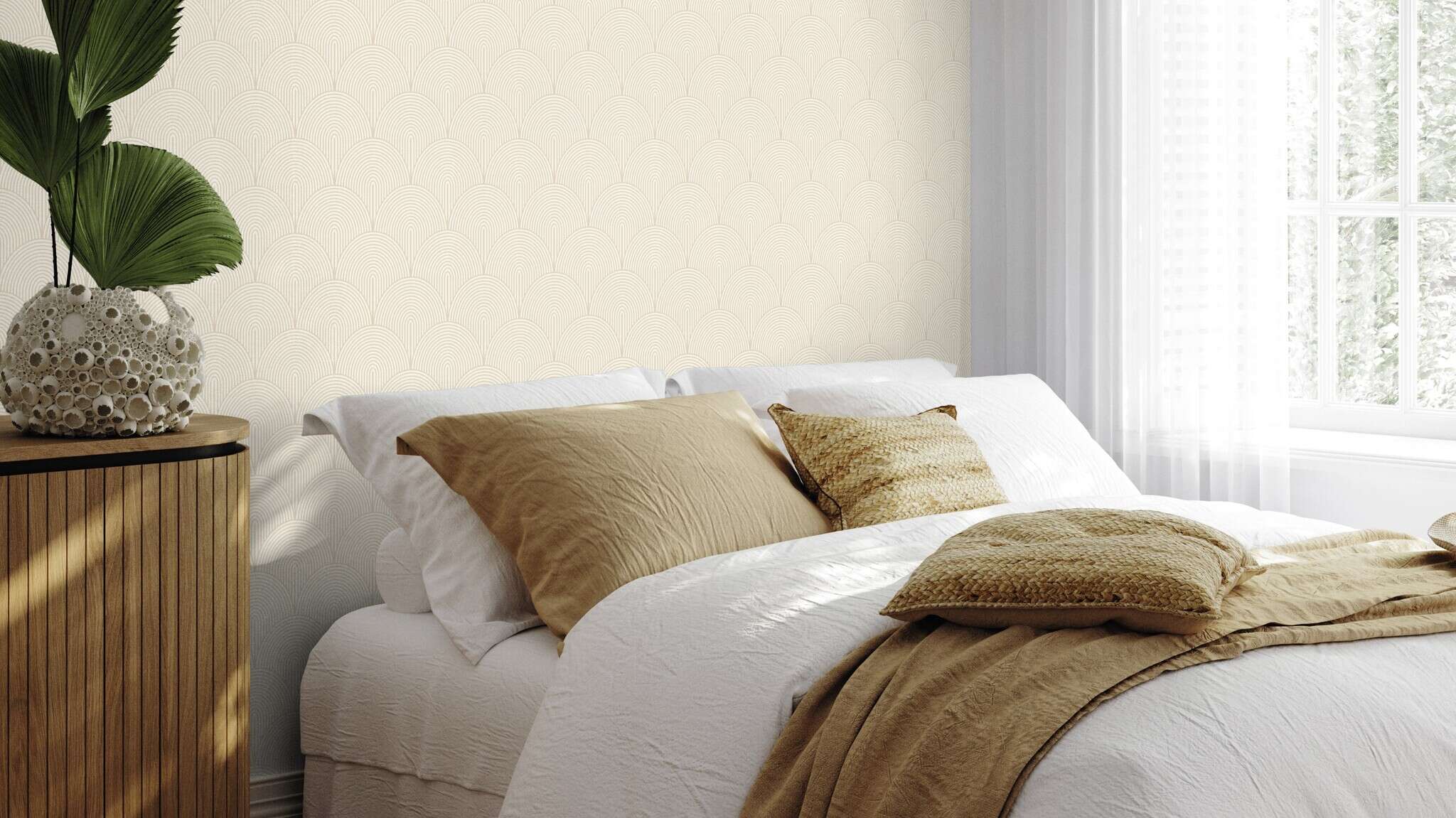 10-689716 Raumsituationen 1 Room with Vintage wallpaper with curved lines in Art Deco style