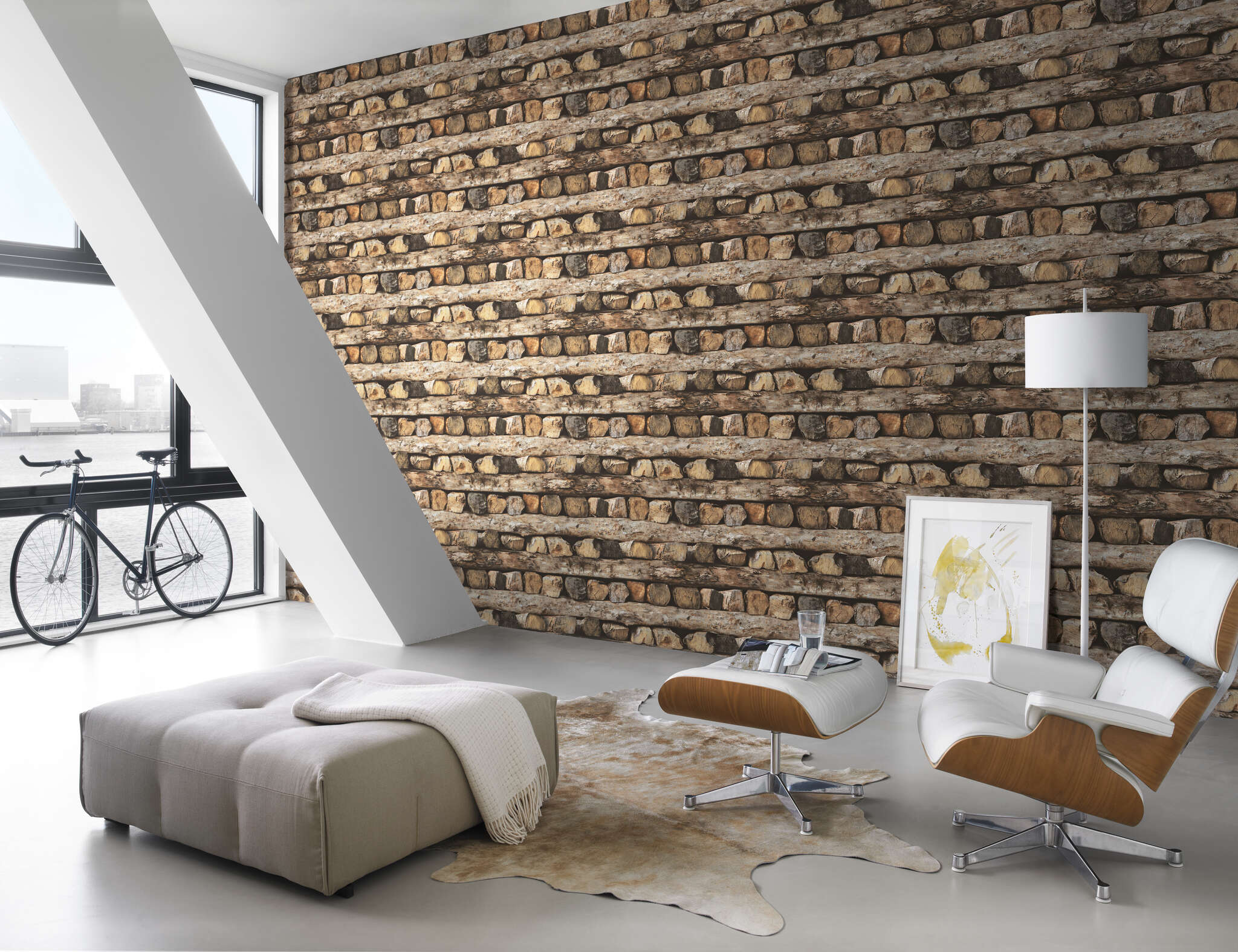 10-931808 Raumbilder 1 Room with Wallpaper with photorealistic logs