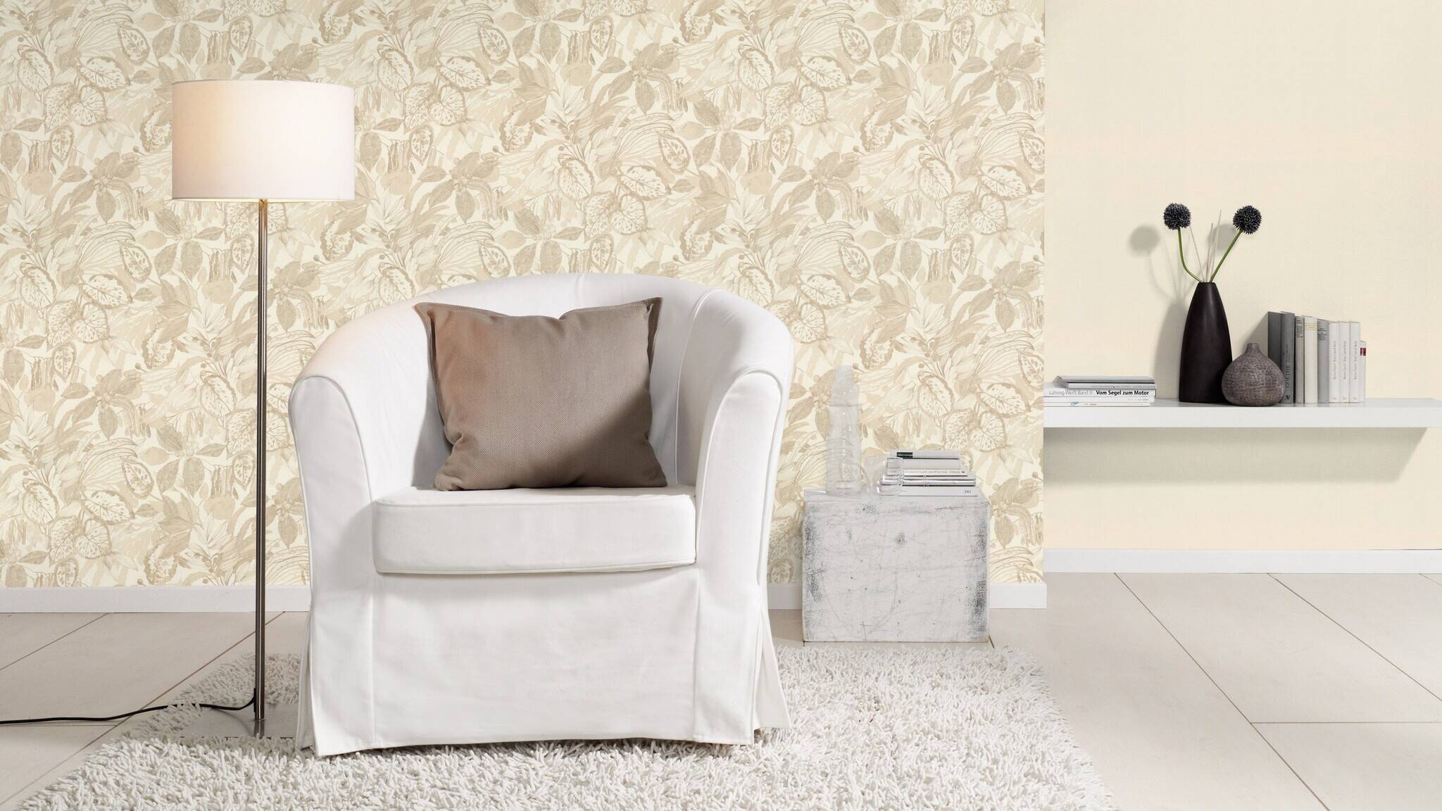 10-983586 Raumsituationen 1 Non-woven wallpaper in beige-petrol Novella XL 983586