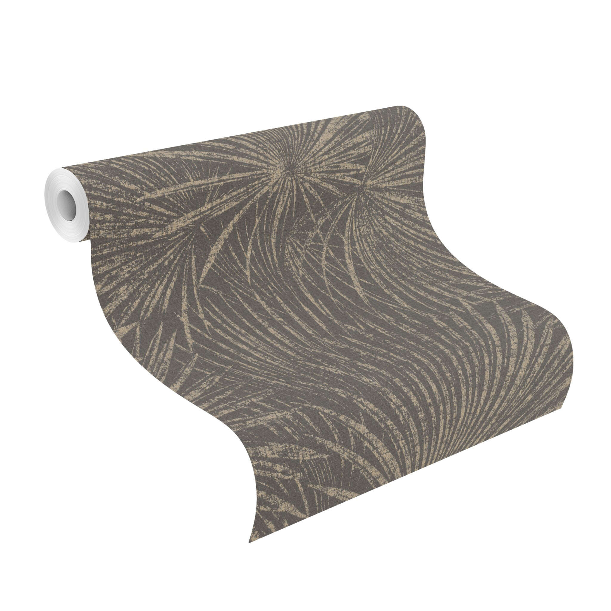 10-555745 Rolle abgerollt 1 Rollenabbildung mit Tapete mit gezeichneten Palmwedeln im Shabby Chic