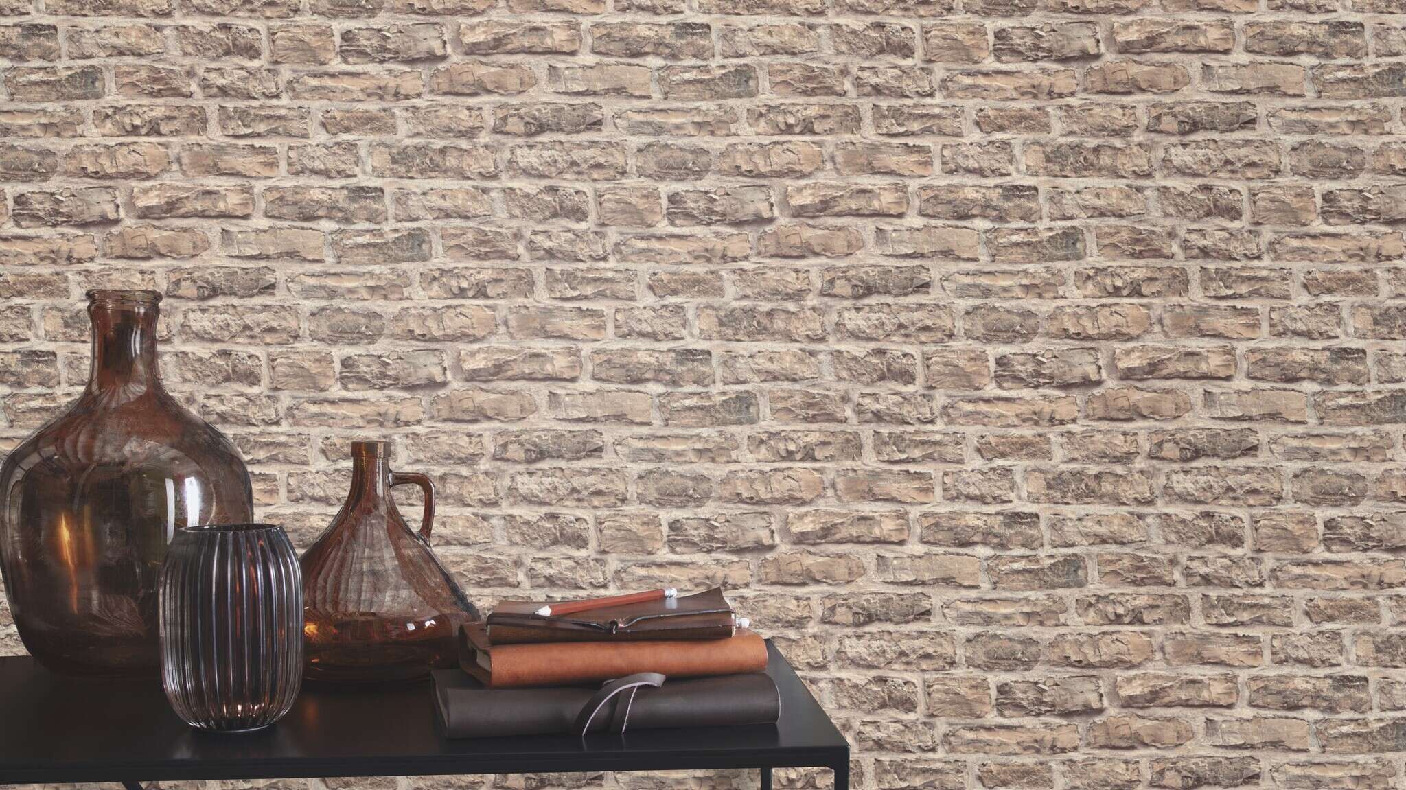 10-498325 Raumsituationen 1 Stone-effect wallpaper in beige Factory VI Brick 498325