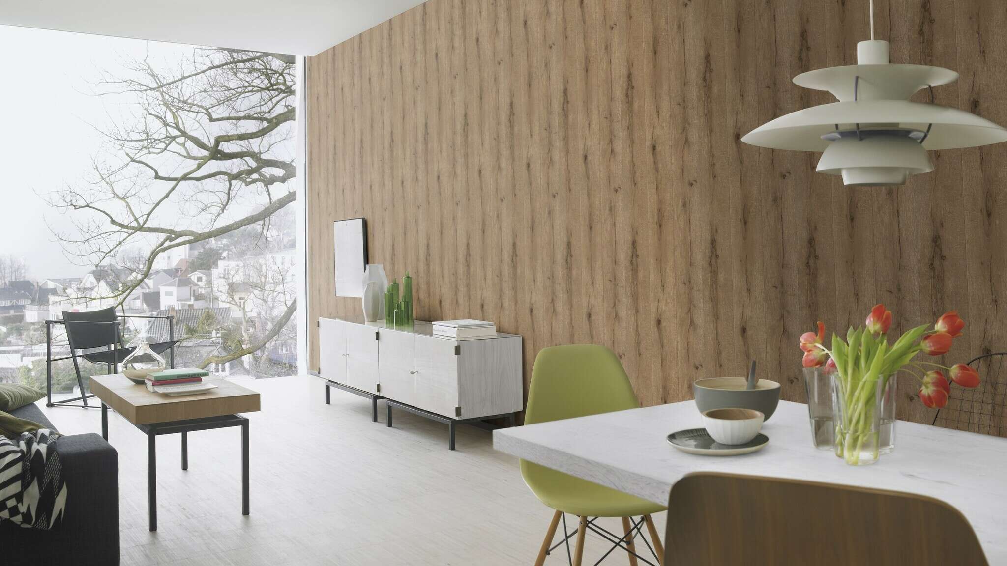 10-514445 Raumsituationen 2 Room with Wallpaper with wood look