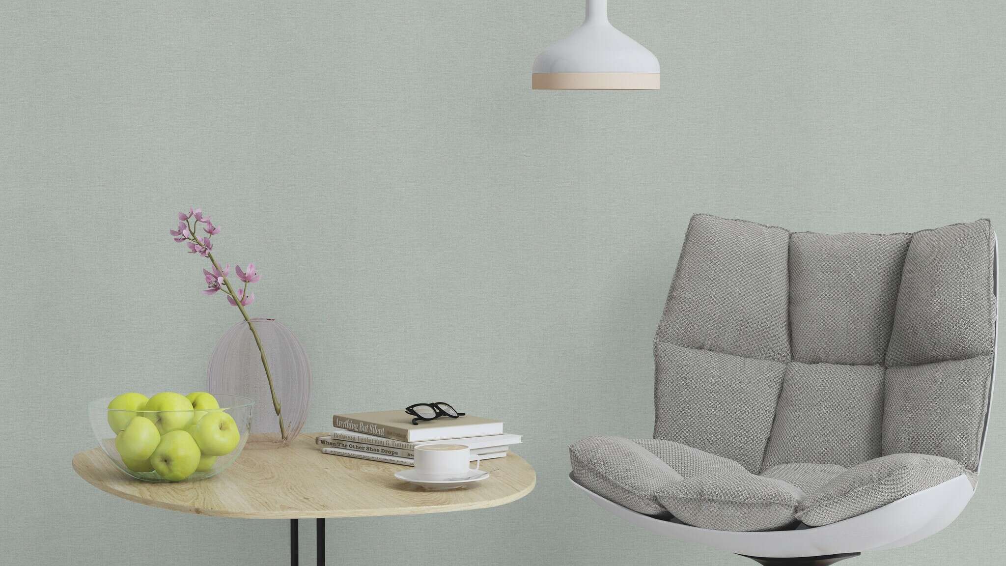10-449822 Raumsituationen 6 Une chambre avec Papier peint gris clair avec une surface calme et un aspect textile.
