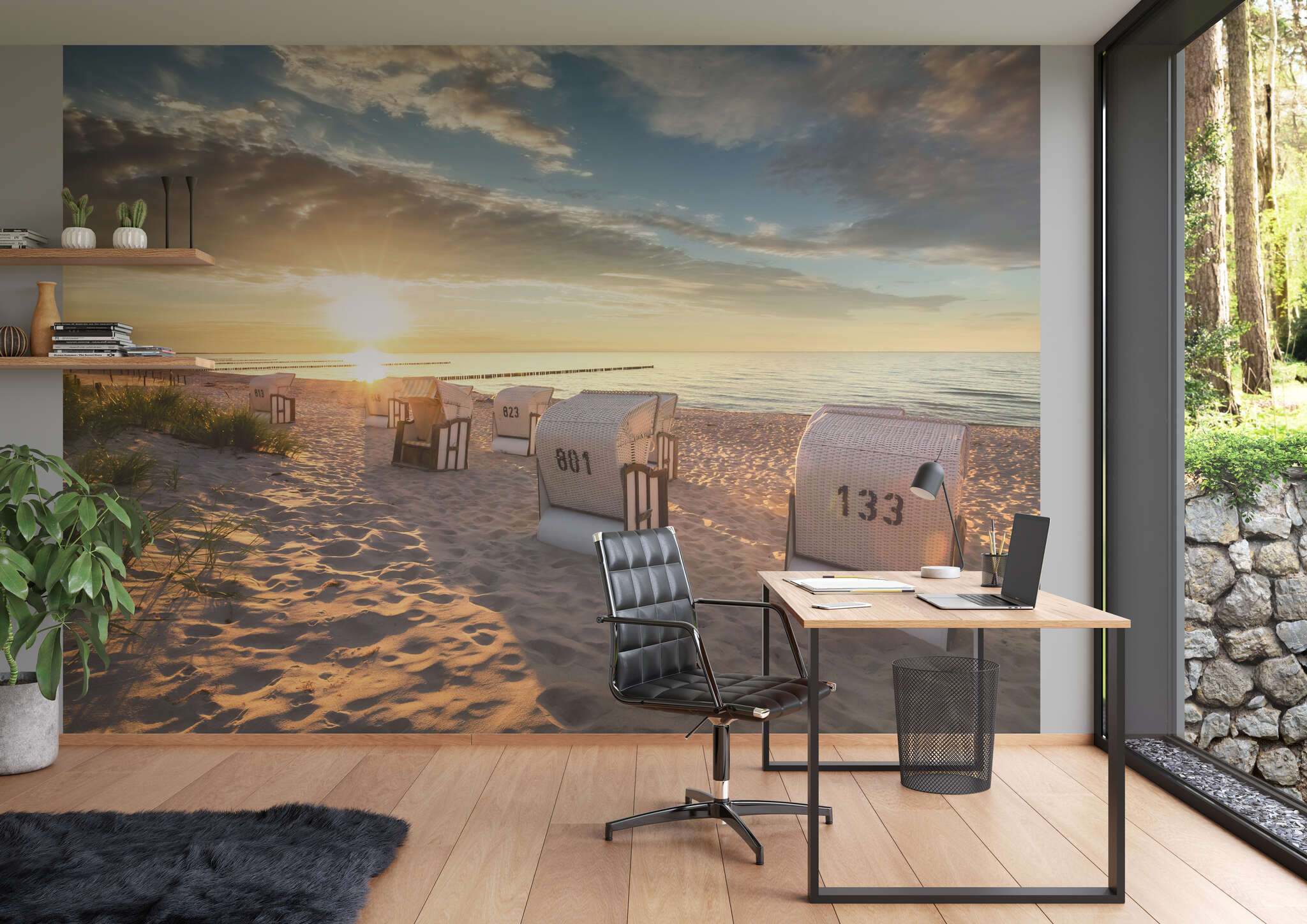 Arbeitszimmer mit 363449 - Fototapete - Sonnenuntergang am Strandkorb-Strand magicwalls Papier peint 363449